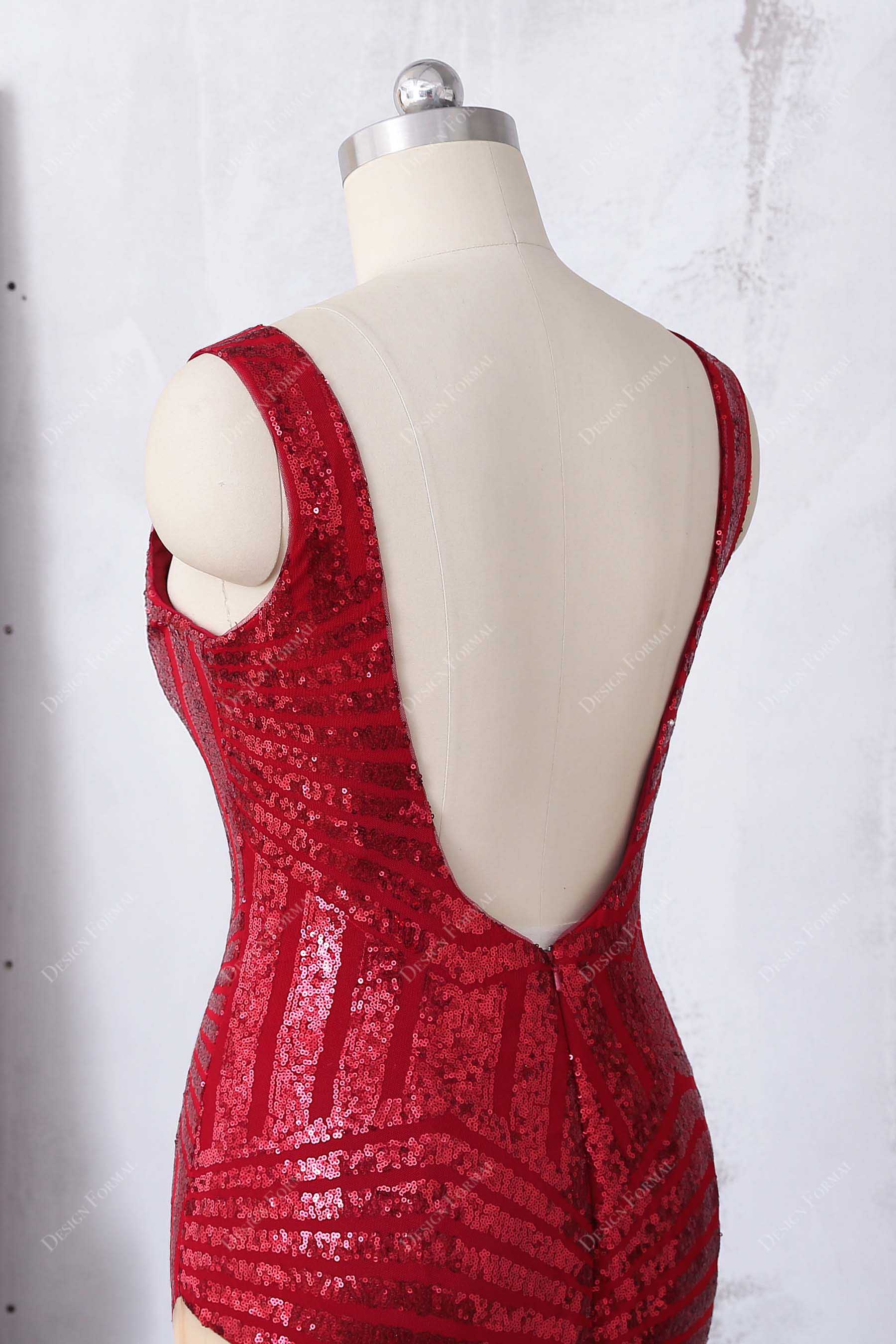 open back red sequin prom gown