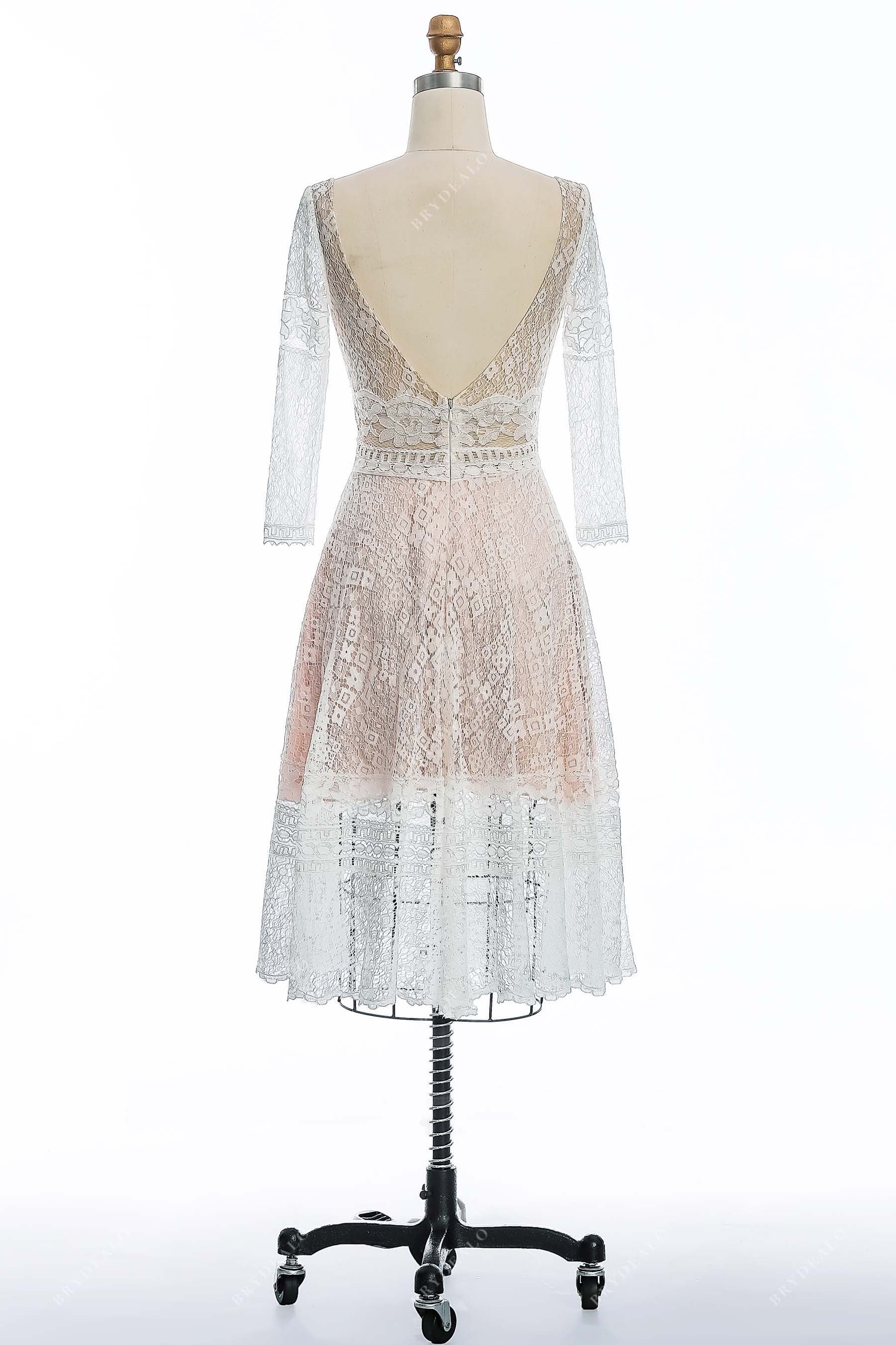 open back sheer sleeves city lace bridal dress