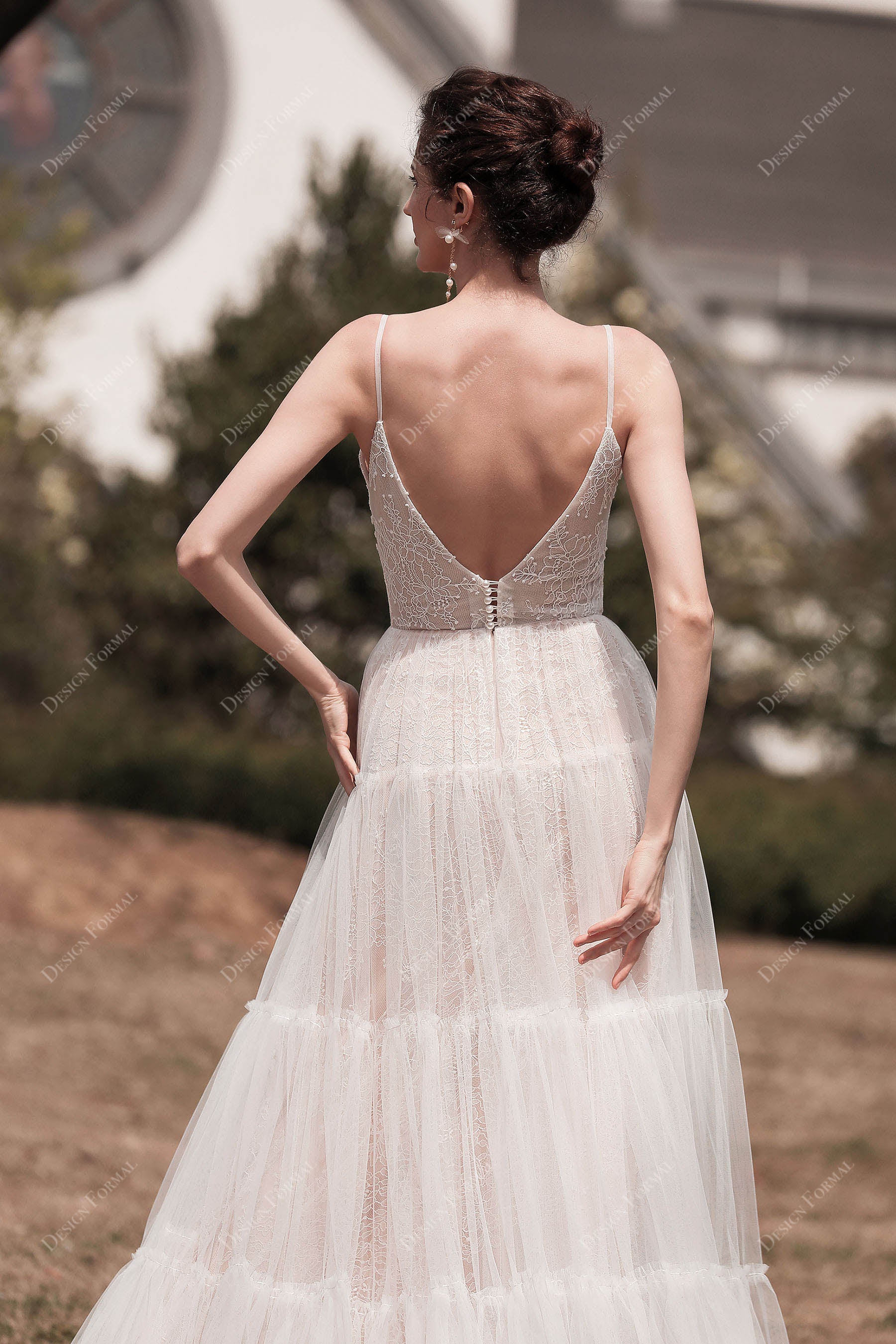 open back spaghetti straps boho beach bridal dress
