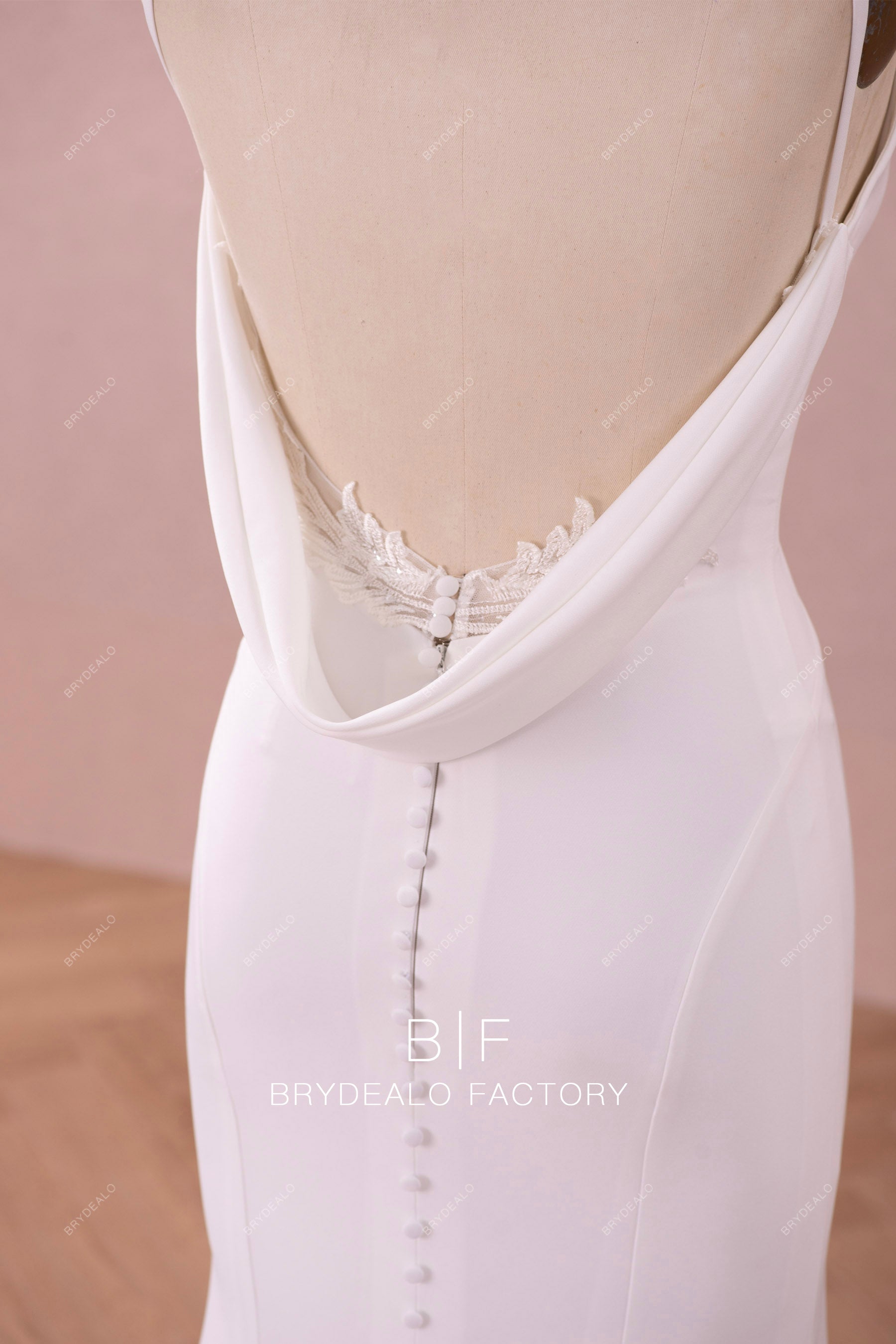 designed open cowl back crepe outdoor bridal gown