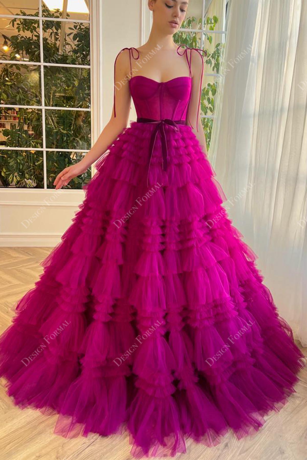 Orchid Shoulder Tie Illusion Corset Custom Tiered Prom Bridal Dress Orchid Shoulder Tie Illusion Corset Custom Tiered Prom Bridal Dress