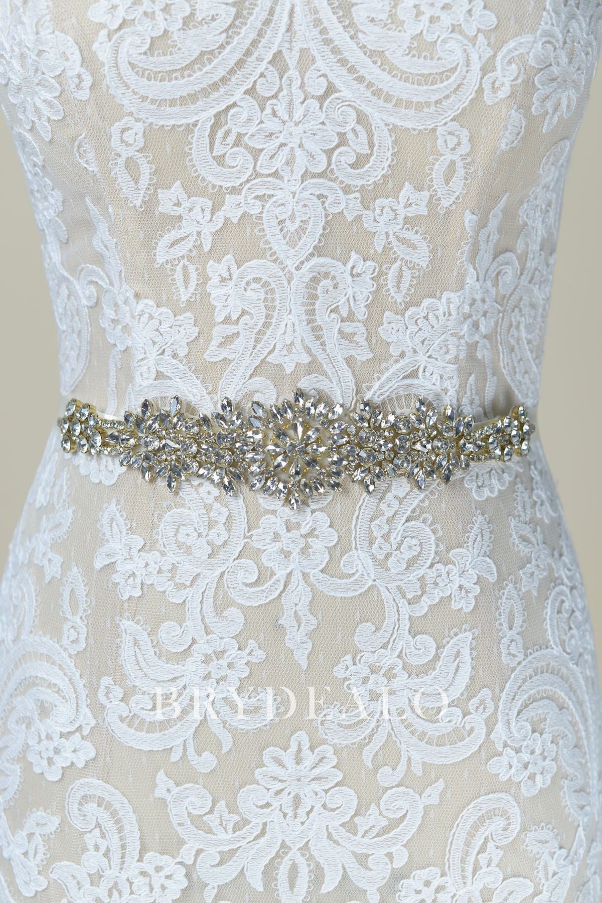 Popular Ornate Rhinestones Gold Beaded Bridal Sash Belt