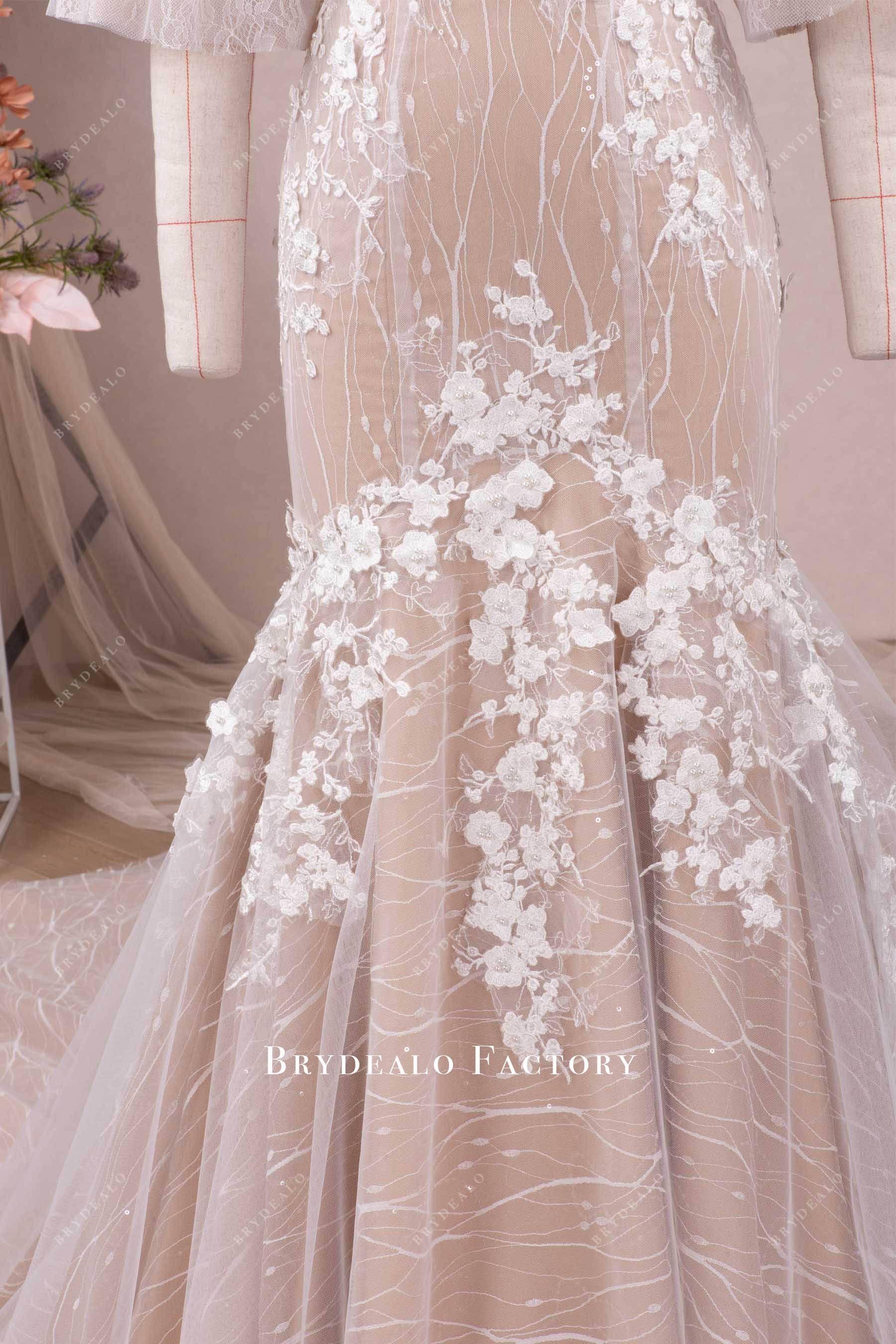 pearls flower lace designer wedding gown