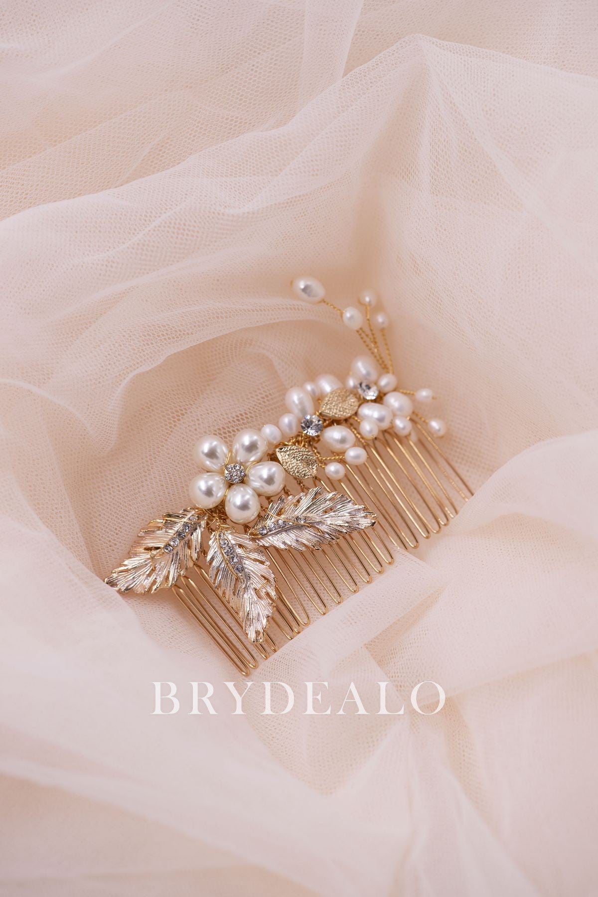 Elegant Gold Bridal Hair Comb Simple Gold Wedding Hair Comb | Elegant Floral & Pearl  main image 2