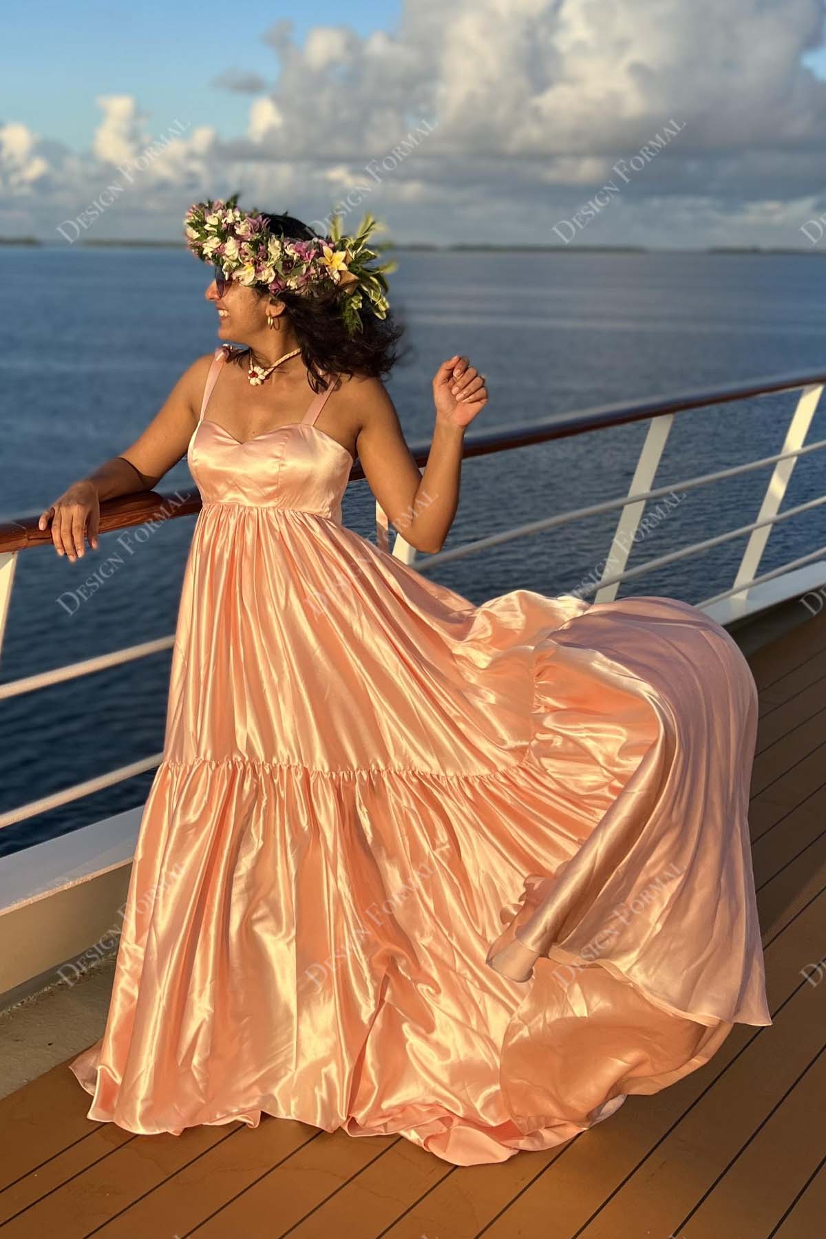 pink charmeuse A-line bridesmaid dress