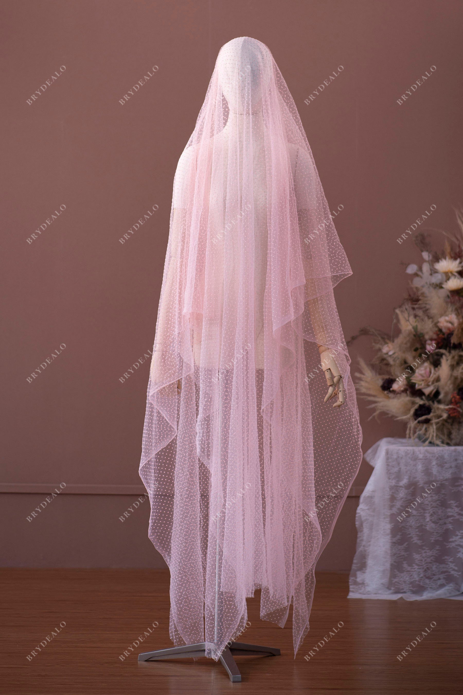 Pink Polka Dot Mesh Lace Fabric Online