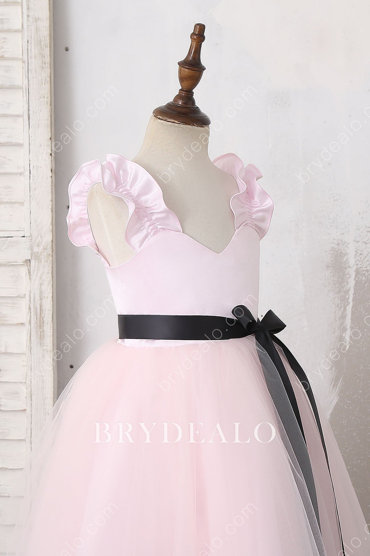 Pink Ruffled Straps Sleeveless Flower Girl Dress