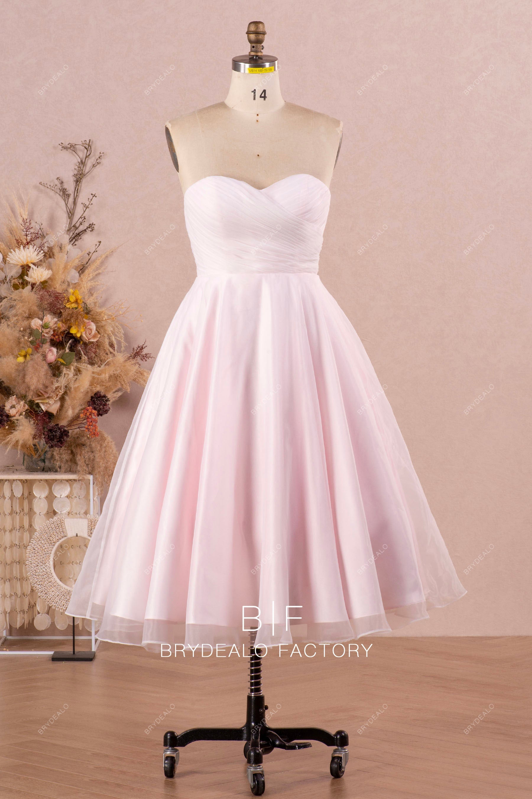 blush pink cocktail dress for wedding Ball Gown Champagne Floral Prom Dress Long Party Dresses P1608 – PreppyDress main image 0