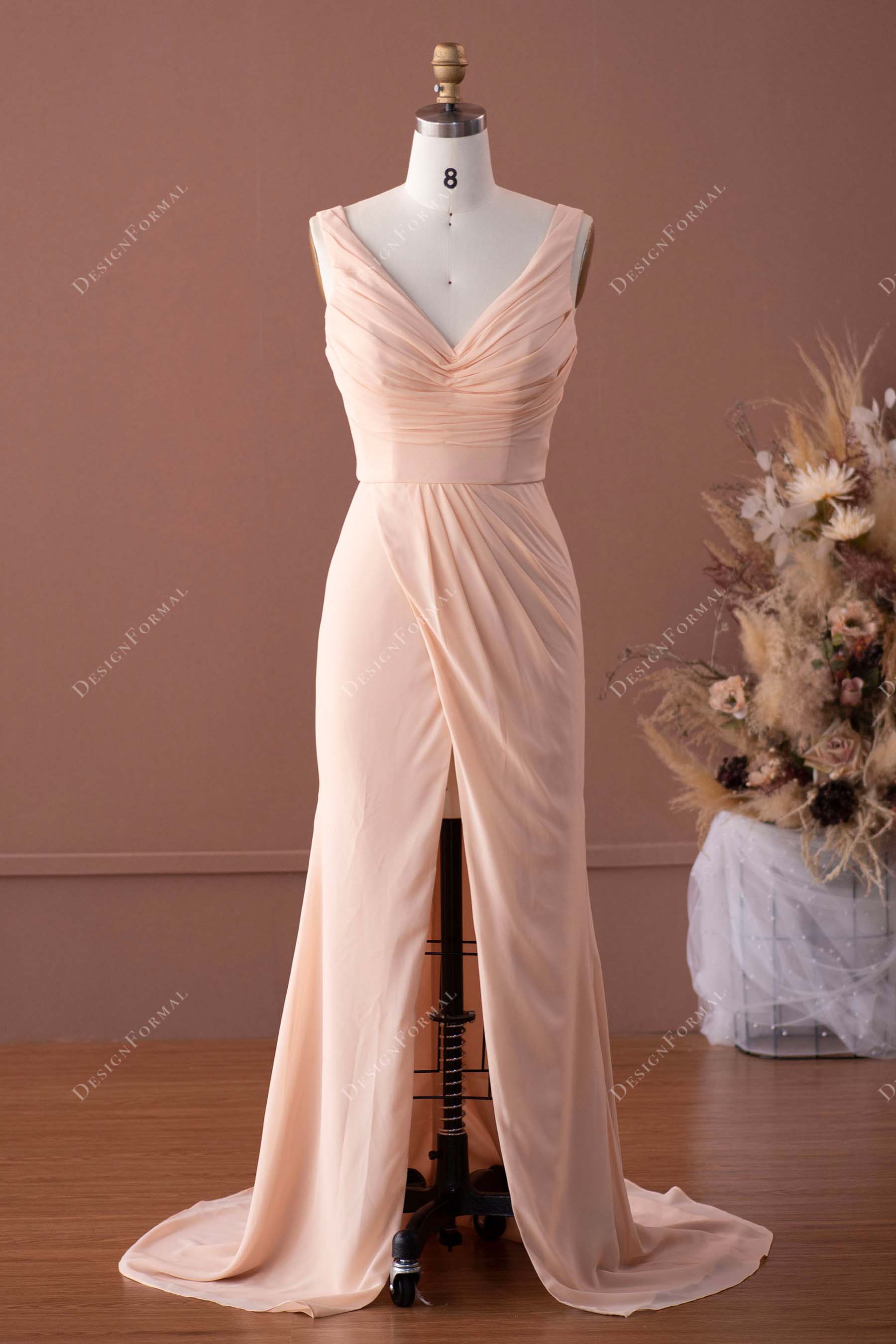 Ruched Chiffon Wrap Slit Mermaid Bridesmaid Dress