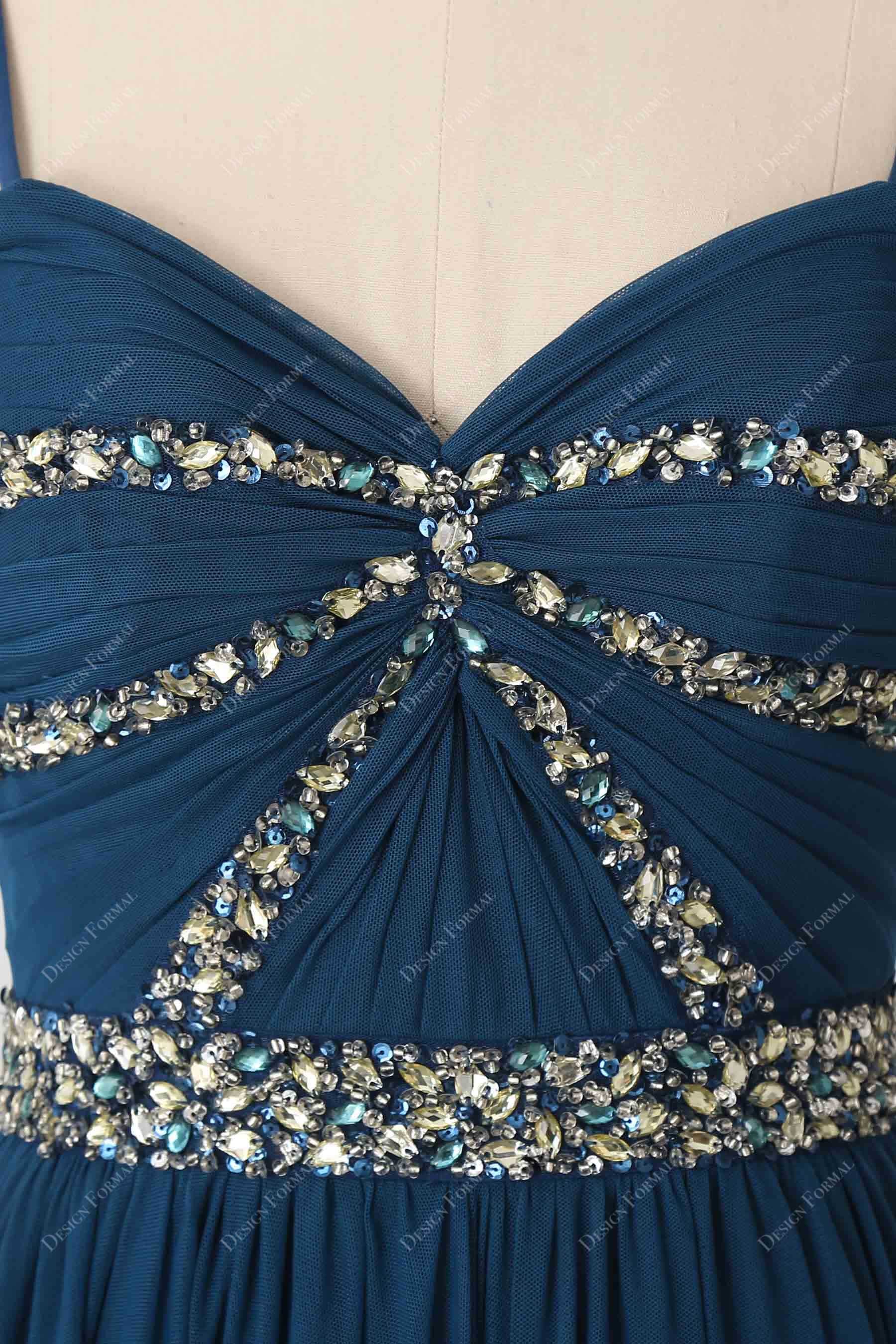 pleated sweetheart neck beaded bodice