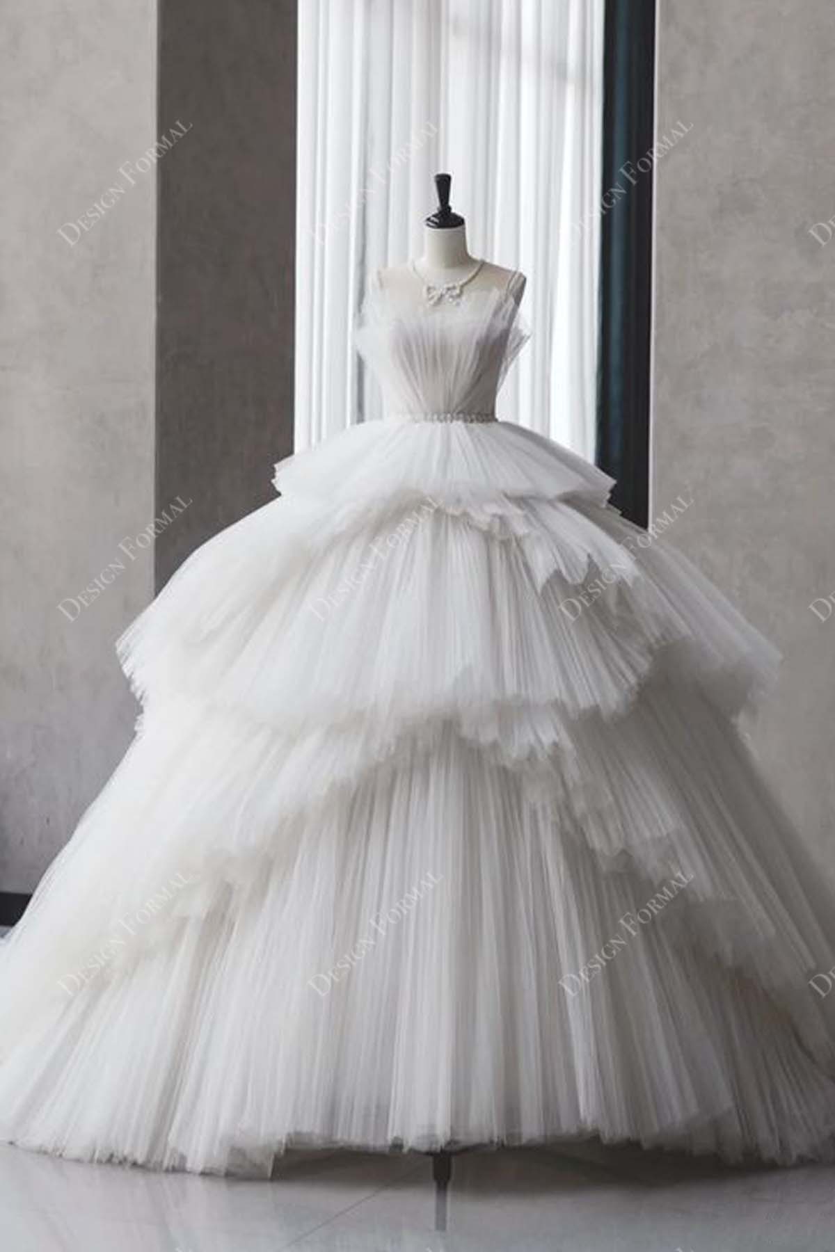 Pleated tulle shop wedding dress