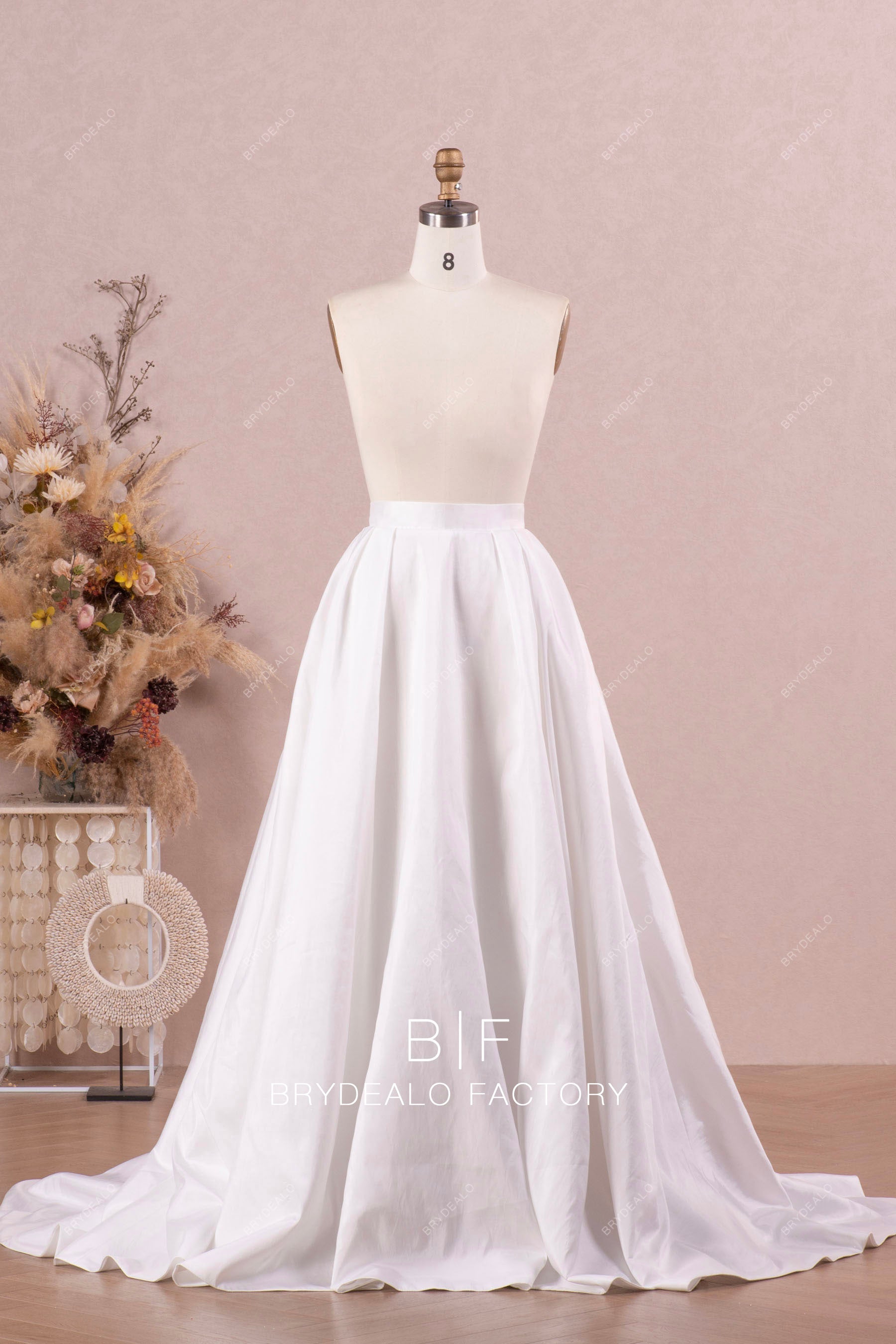 Classic Taffeta Long A-line Bridal Overskirt Wedding Separates, White Classic Taffeta Long A-line Bridal Overskirt Wedding Separates, White