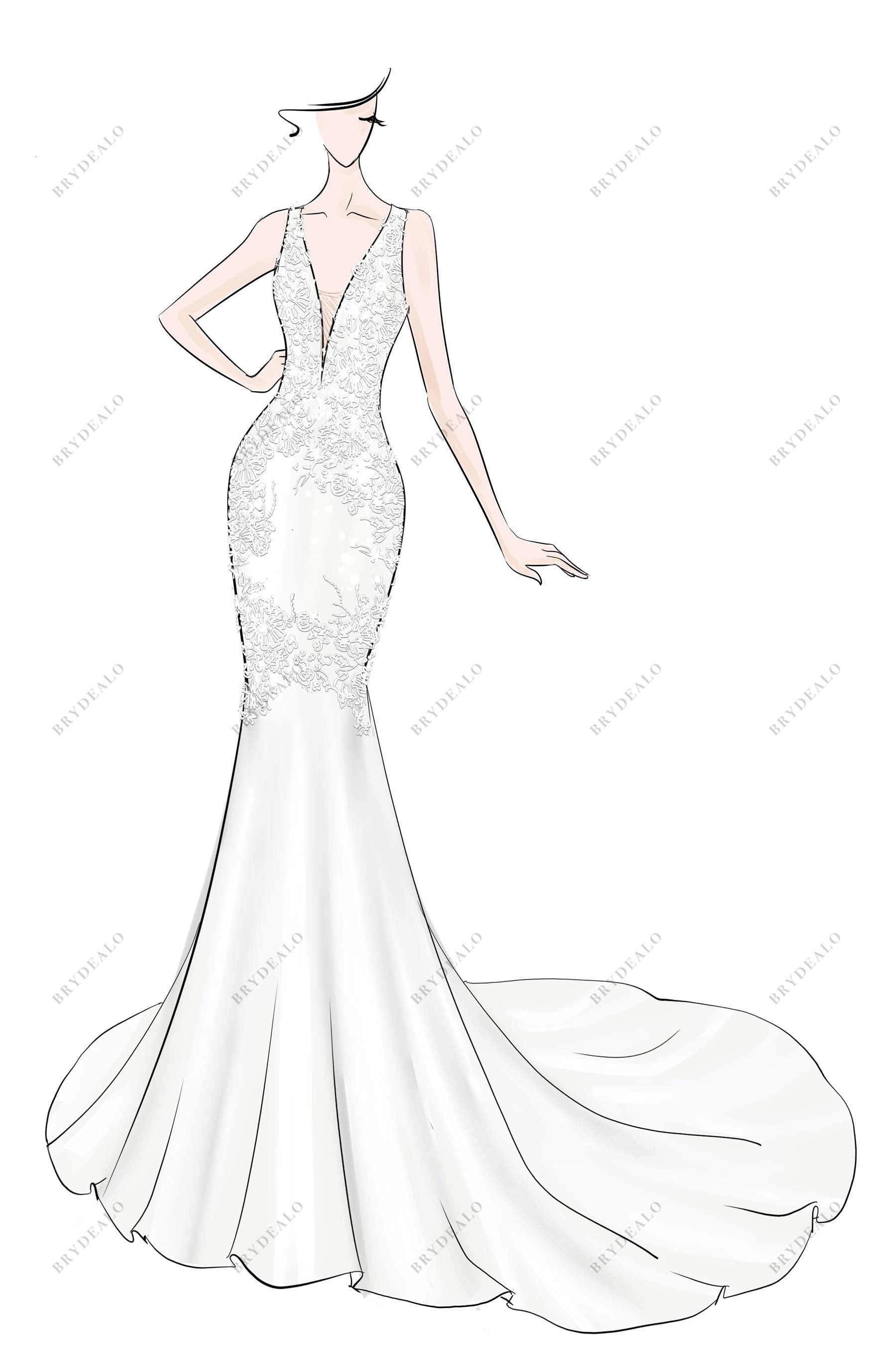 3D Leaf Lace Deep Plunge V Mermaid Dress TN174 - Tina Bridal