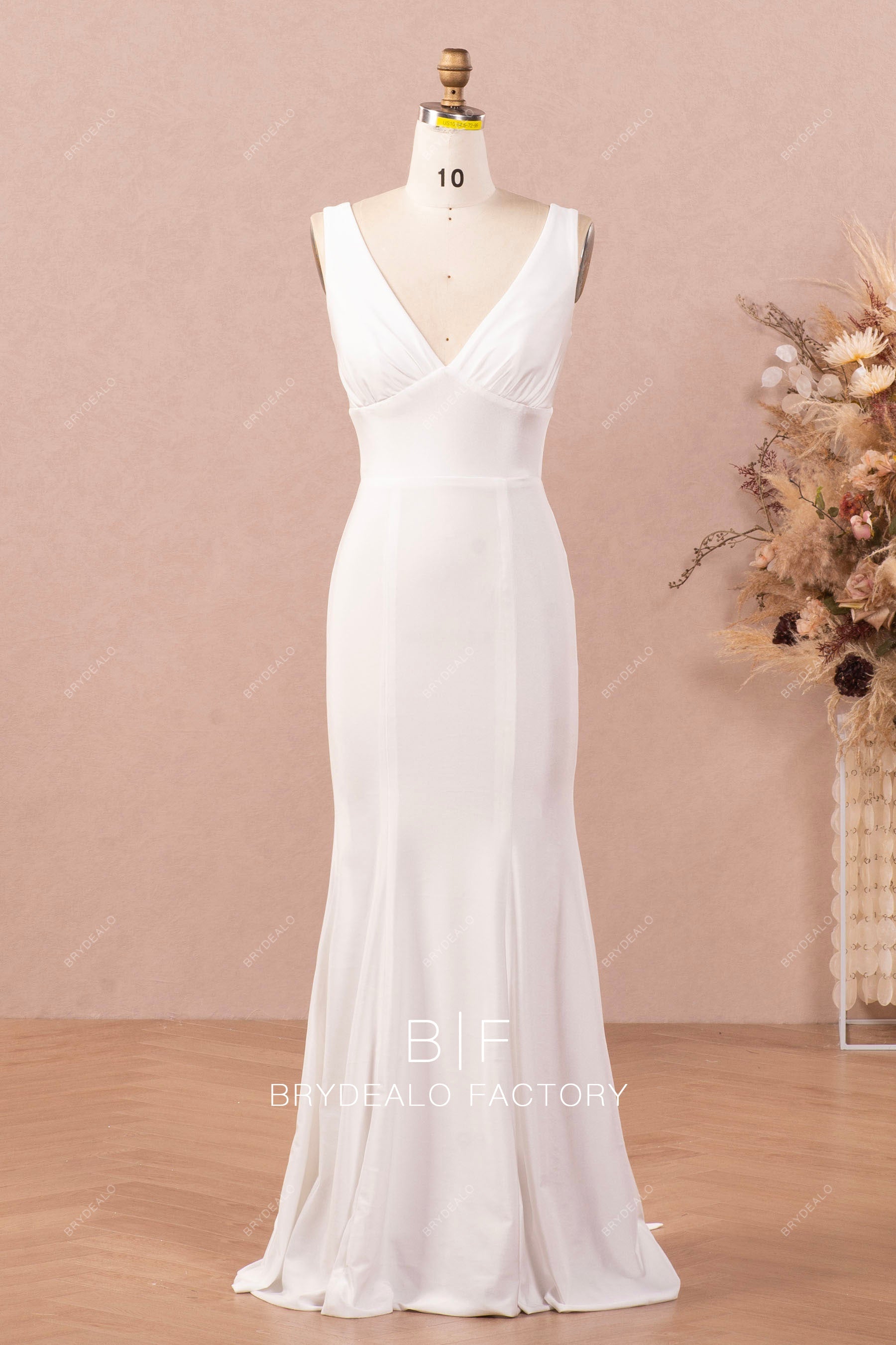 Simple V-Neck Empire Fit and Flare Stretchy Jersey Casual Bridal Dress