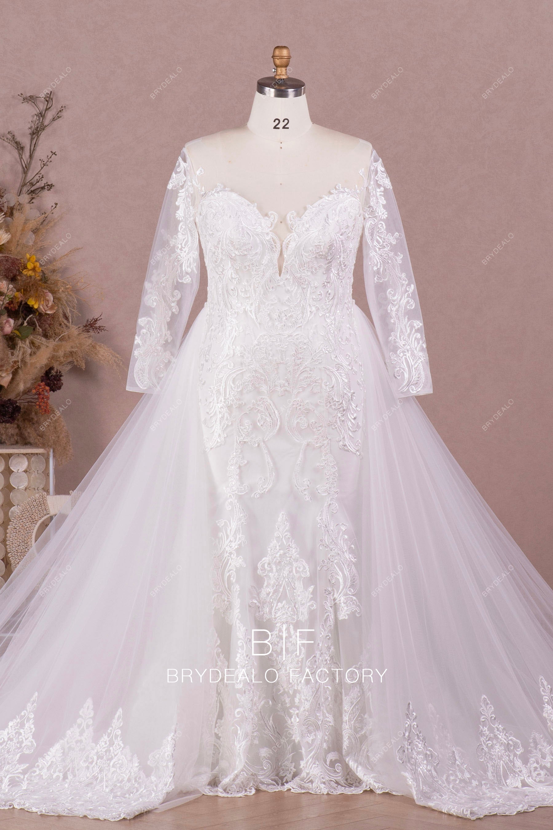 Plus Size Designer Lace Convertible Wedding Gown
