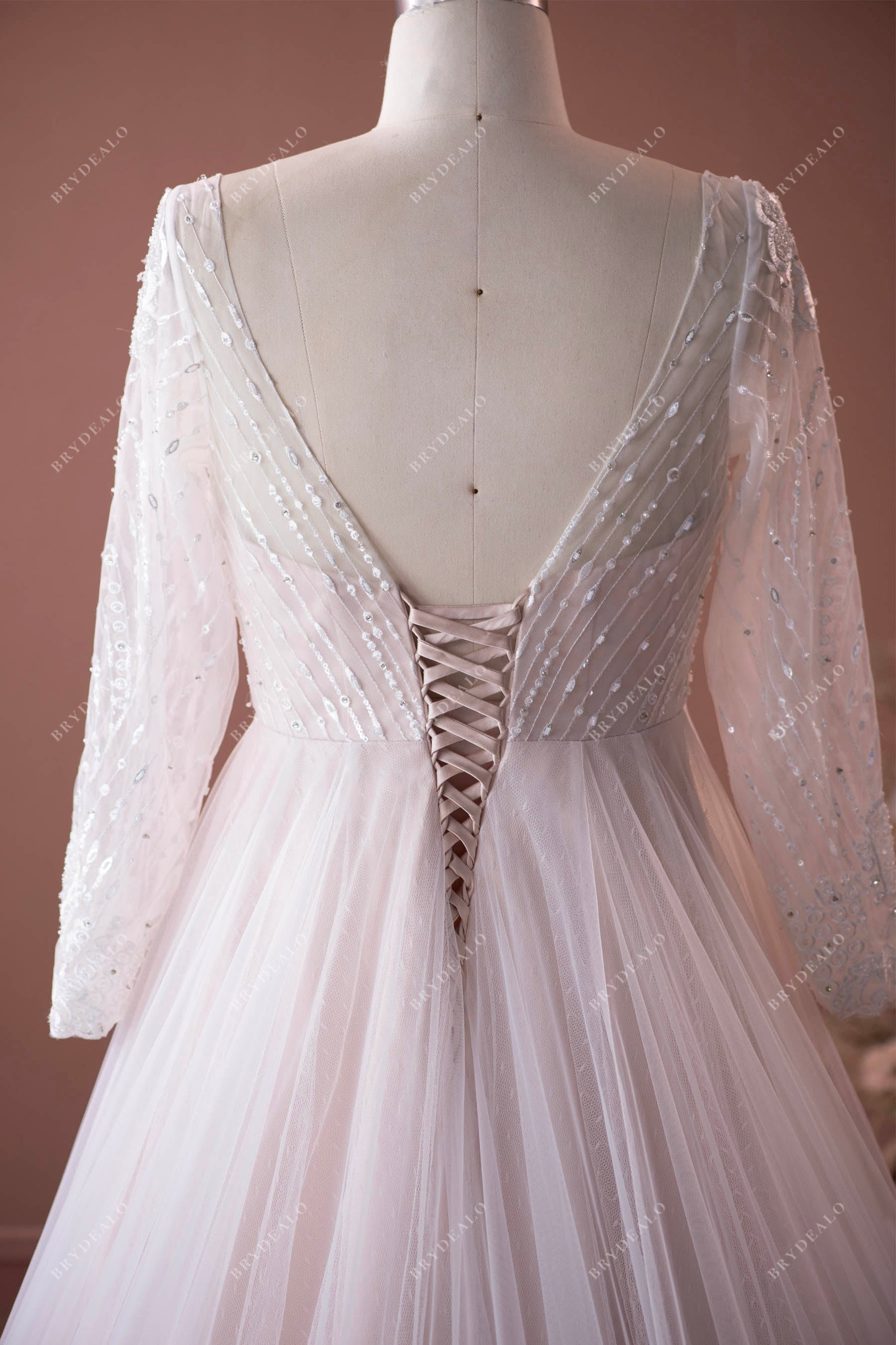 Open V Back Lace Fall Wedding Ballgown