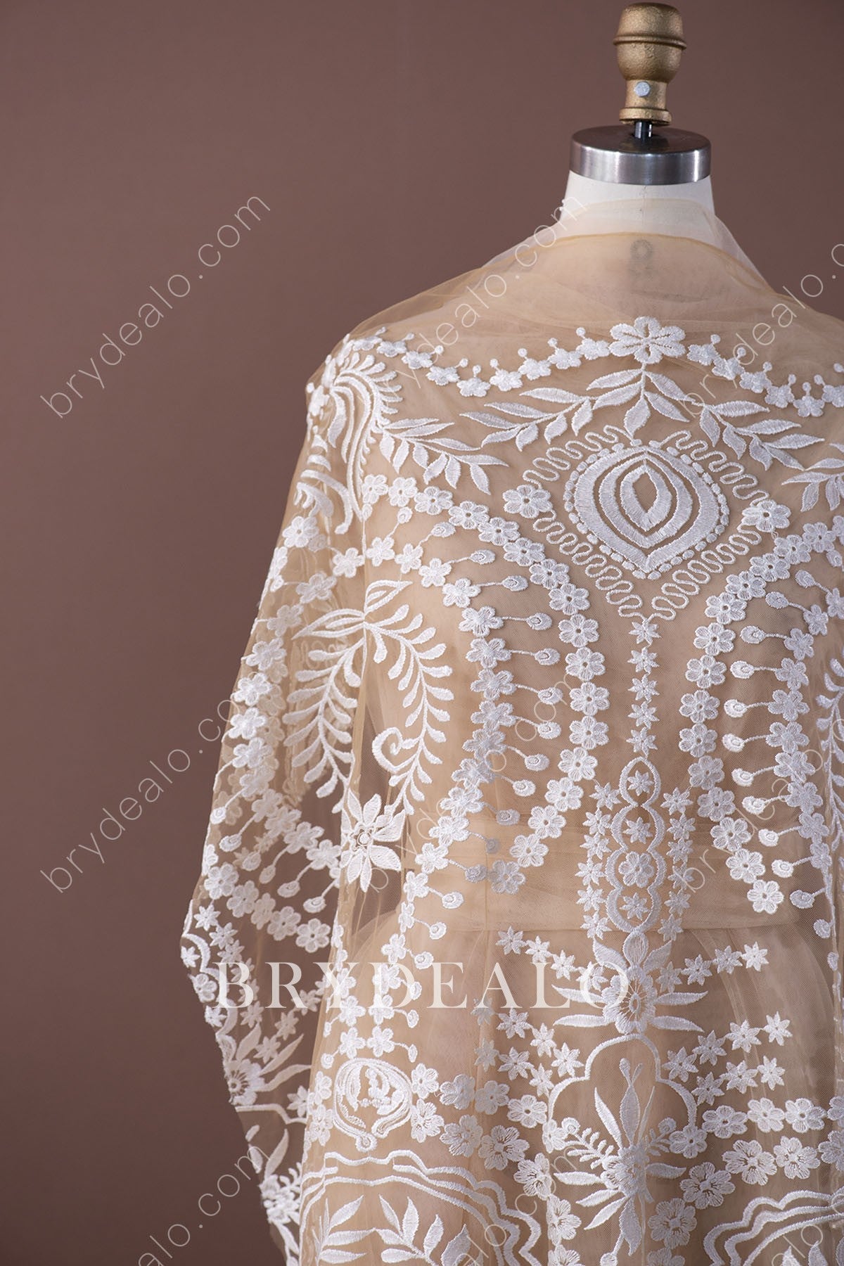 Best Pretty Flower Leaf Champagne Bridal Lace Fabric