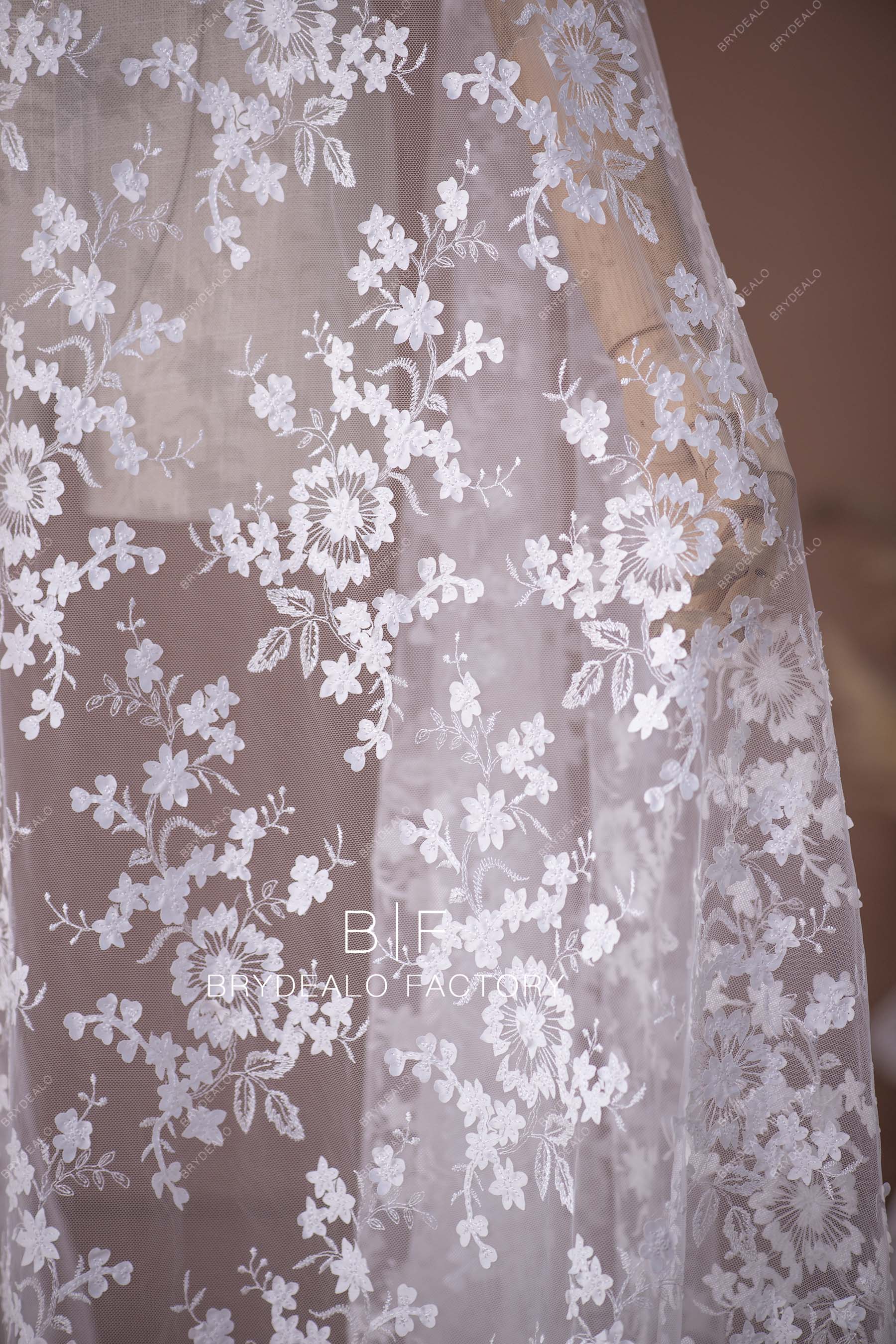 Pretty Laser Cut Flower Bridal Lace Fabric