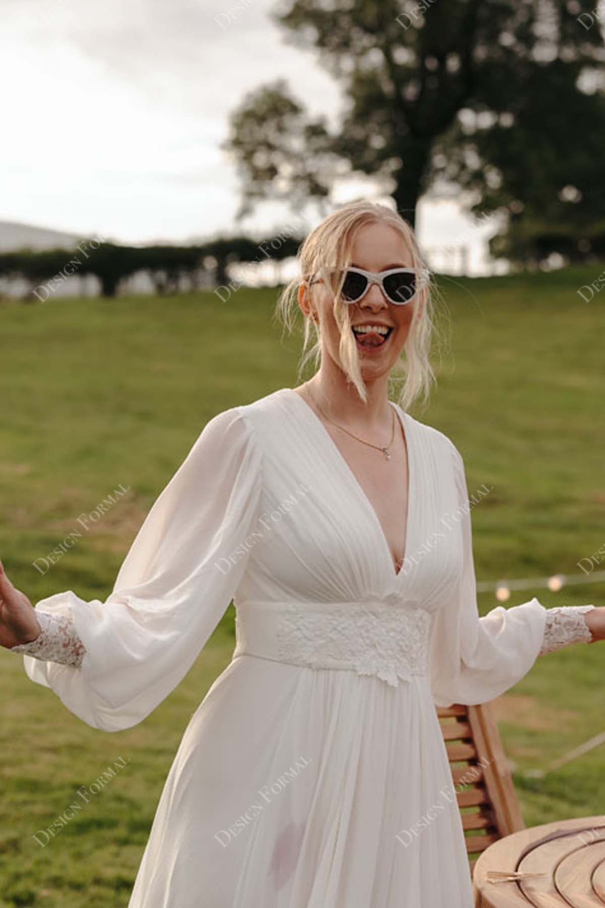 puffy sleeves bridal dress