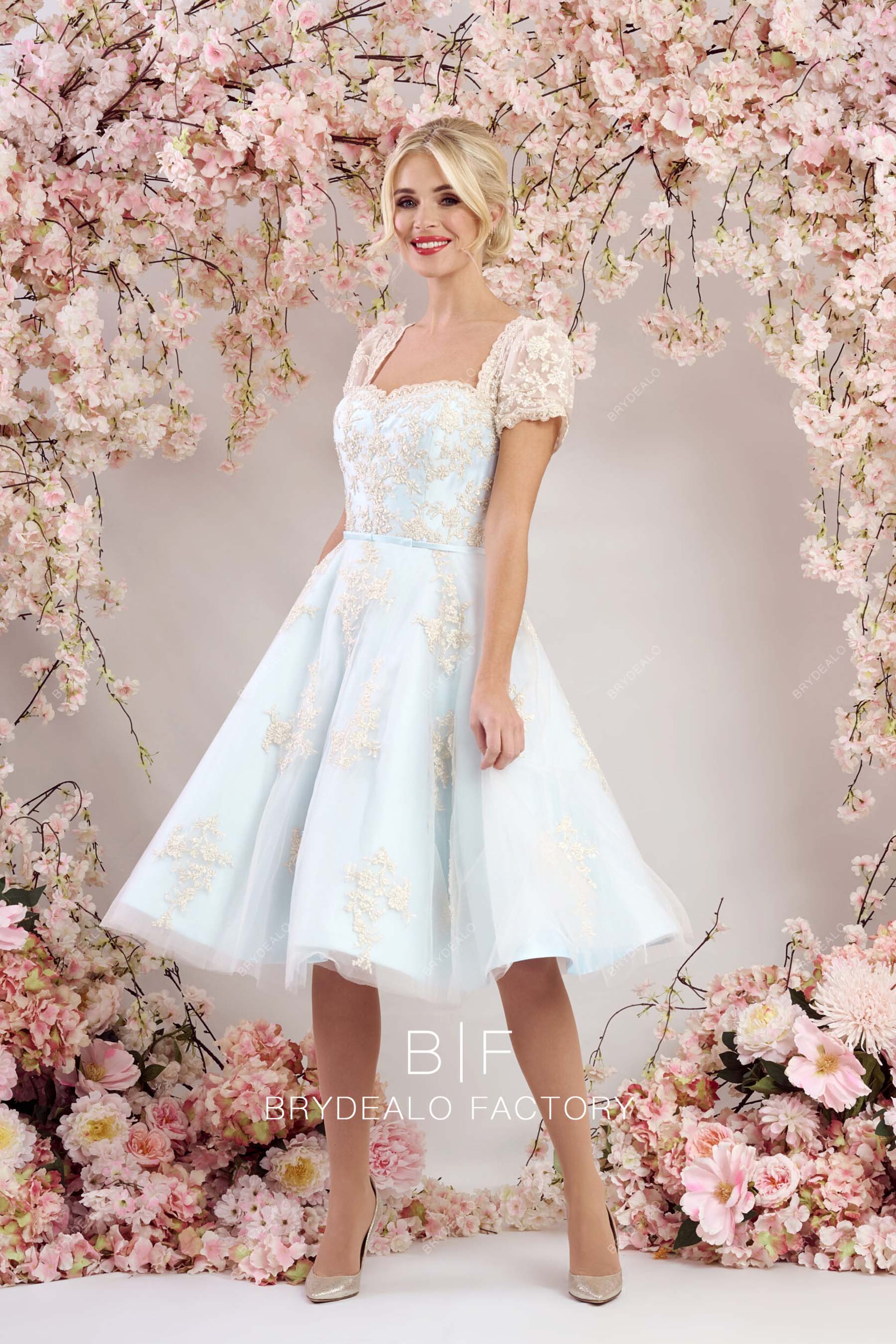 queen anne short vintage colored bridal dress