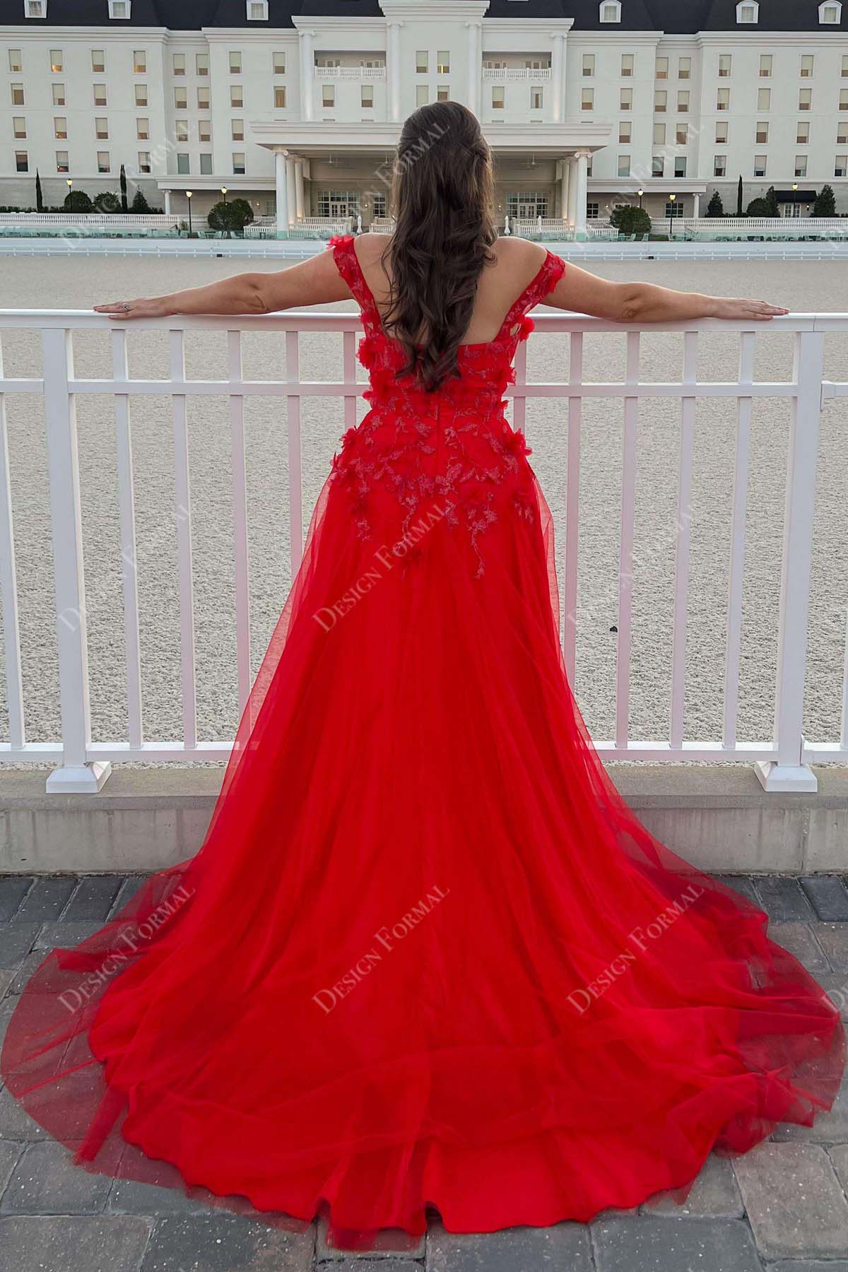 red 3D lace A-line designer wedding dress
