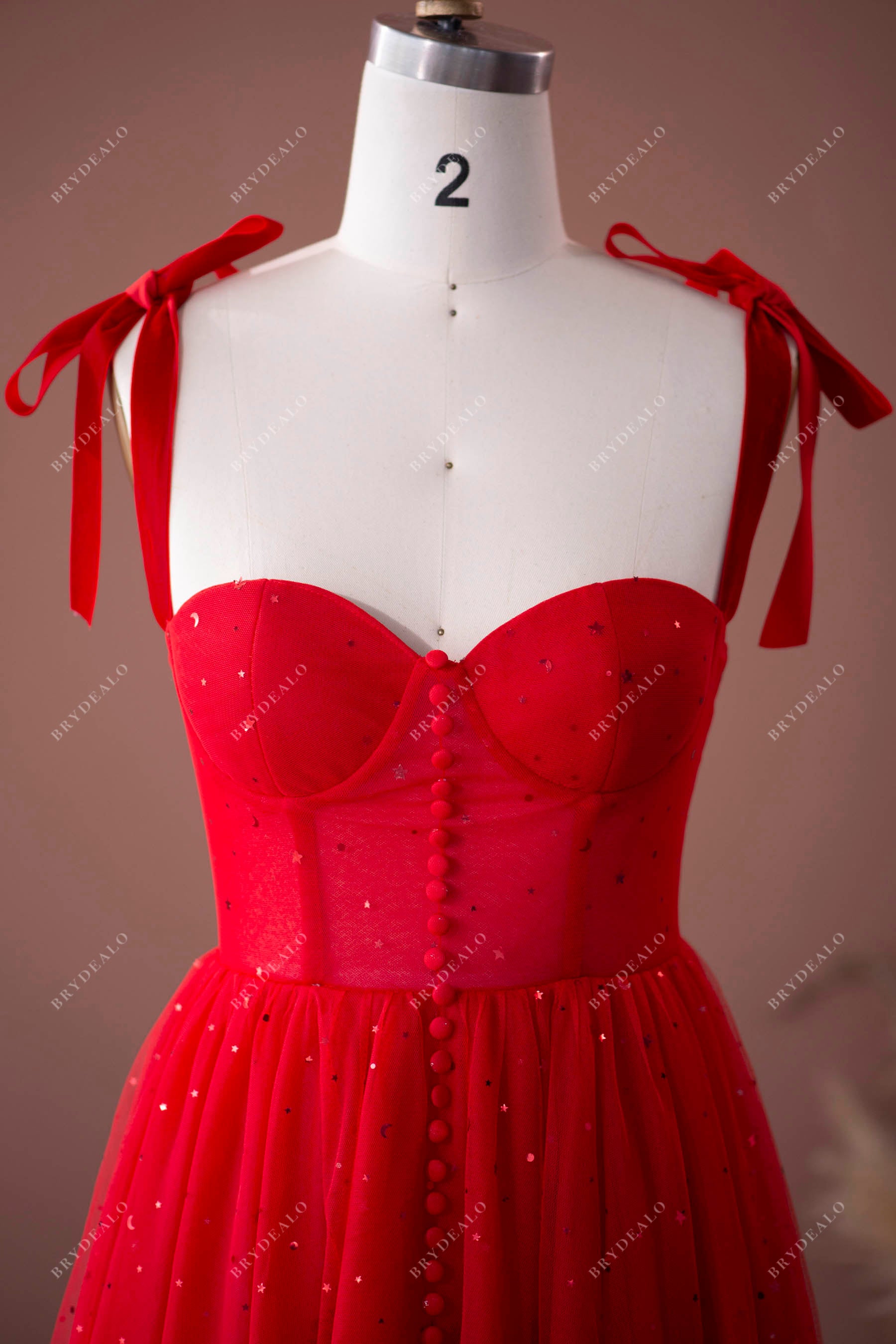 Red Straps Corset Star Prom Formal Dress