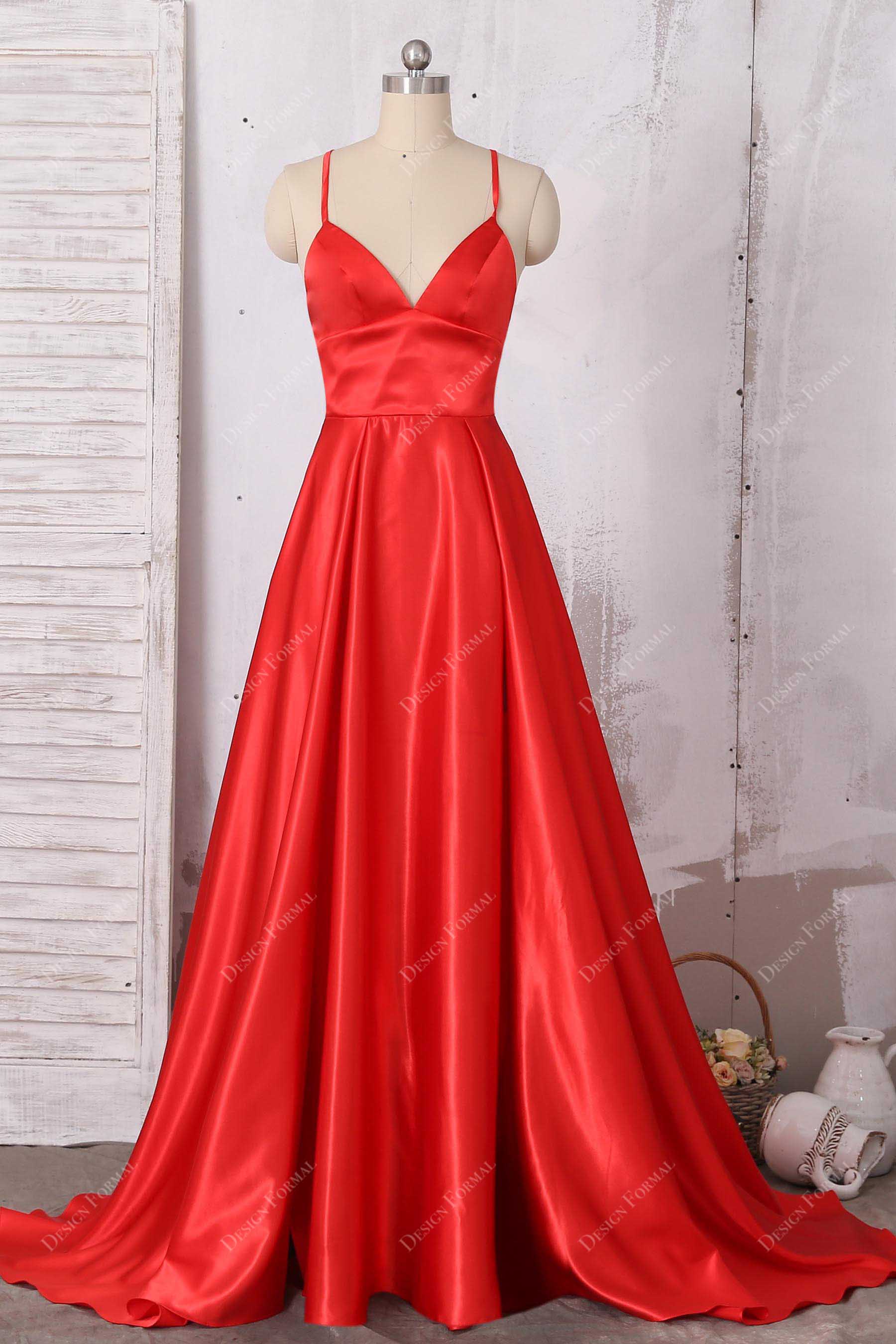 Red Charmeuse Spaghetti Straps Empire Simple A-line Prom Evening Dress Red Charmeuse Spaghetti Straps Empire Simple A-line Prom Evening Dress