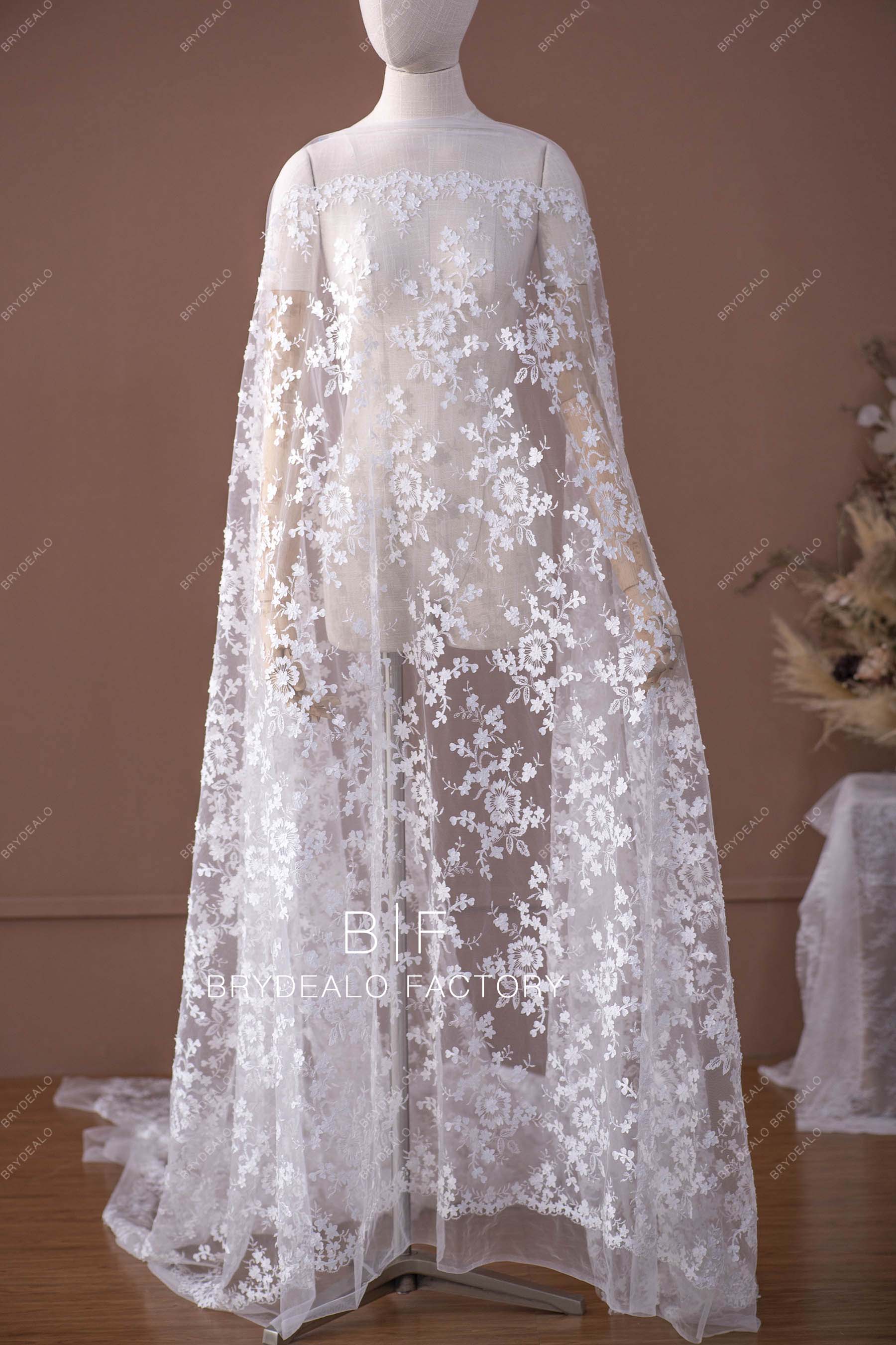 Refined Laser Cut Flower Bridal Lace Fabric For Designer Dresses