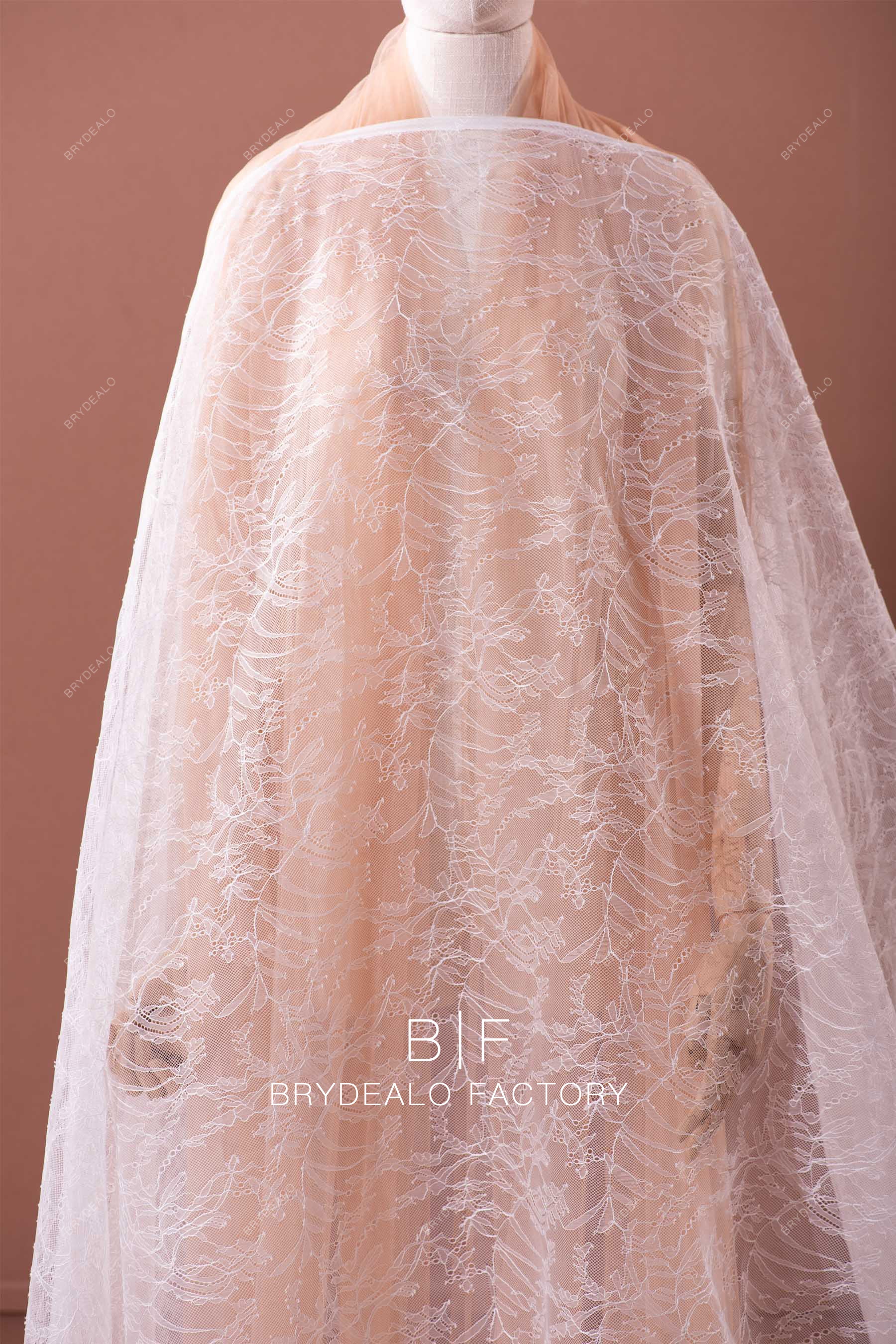 Repeated Leaf Motif Warp Knitted Lace Fabric Online