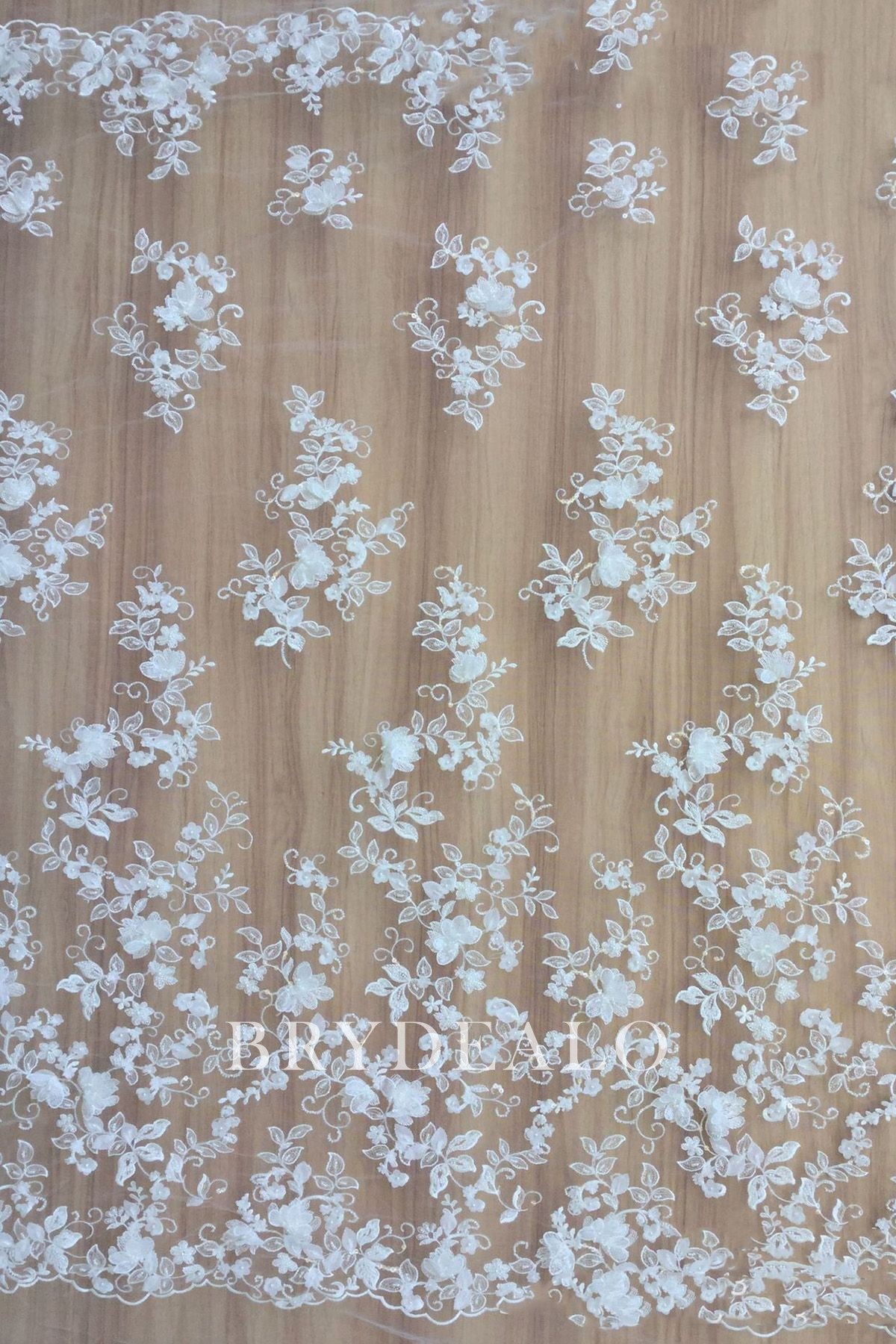 Beaded Flower Double Border Lace Fabric for dresses