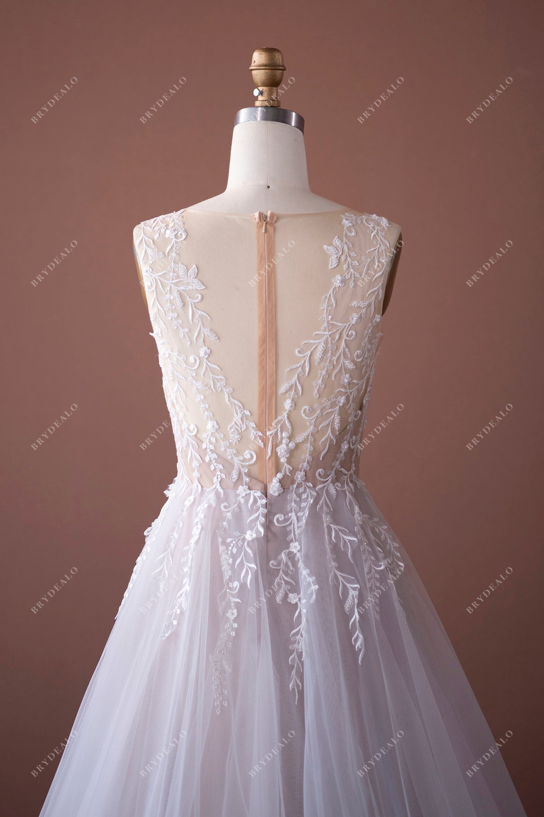 classic illusion lace back bridal gown