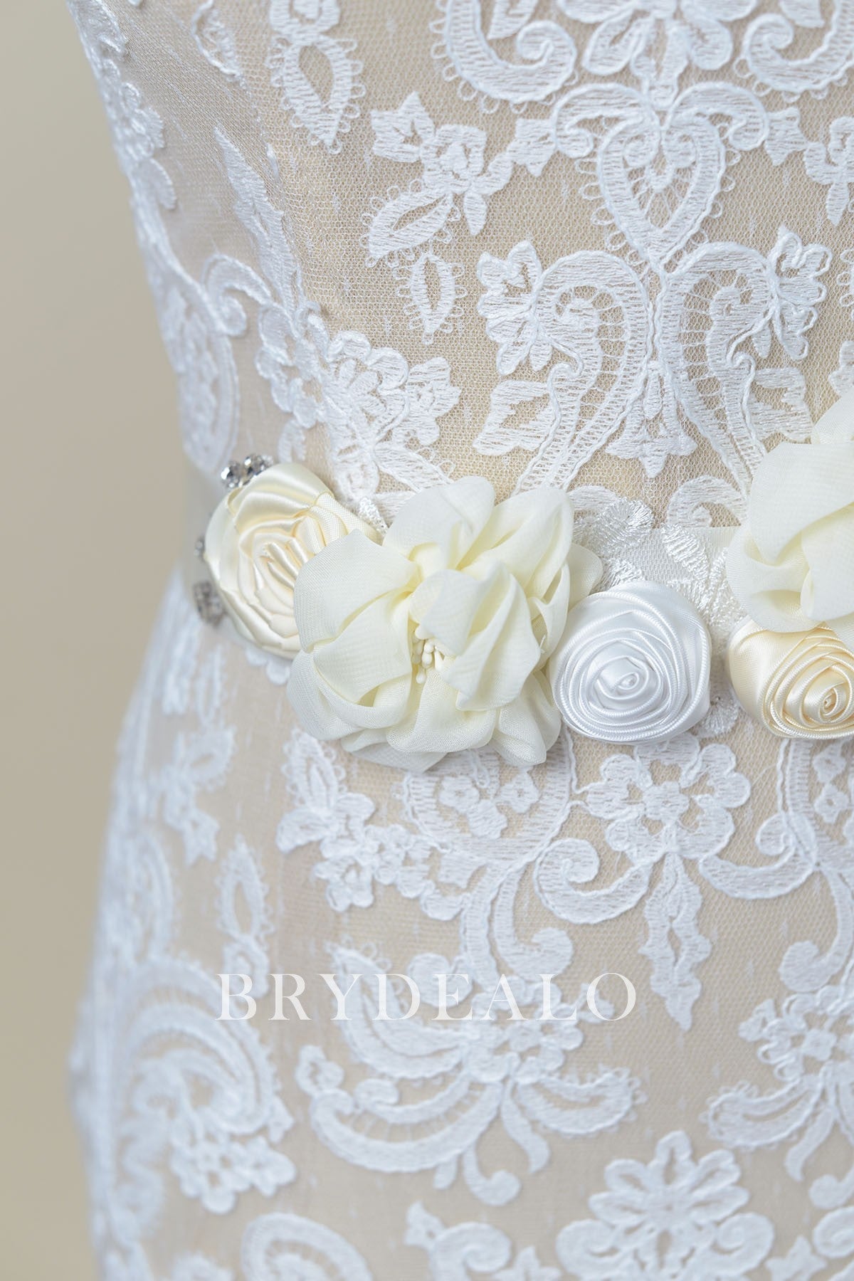 Romantic Flowers Crystals Satin Bridal Sash for sale