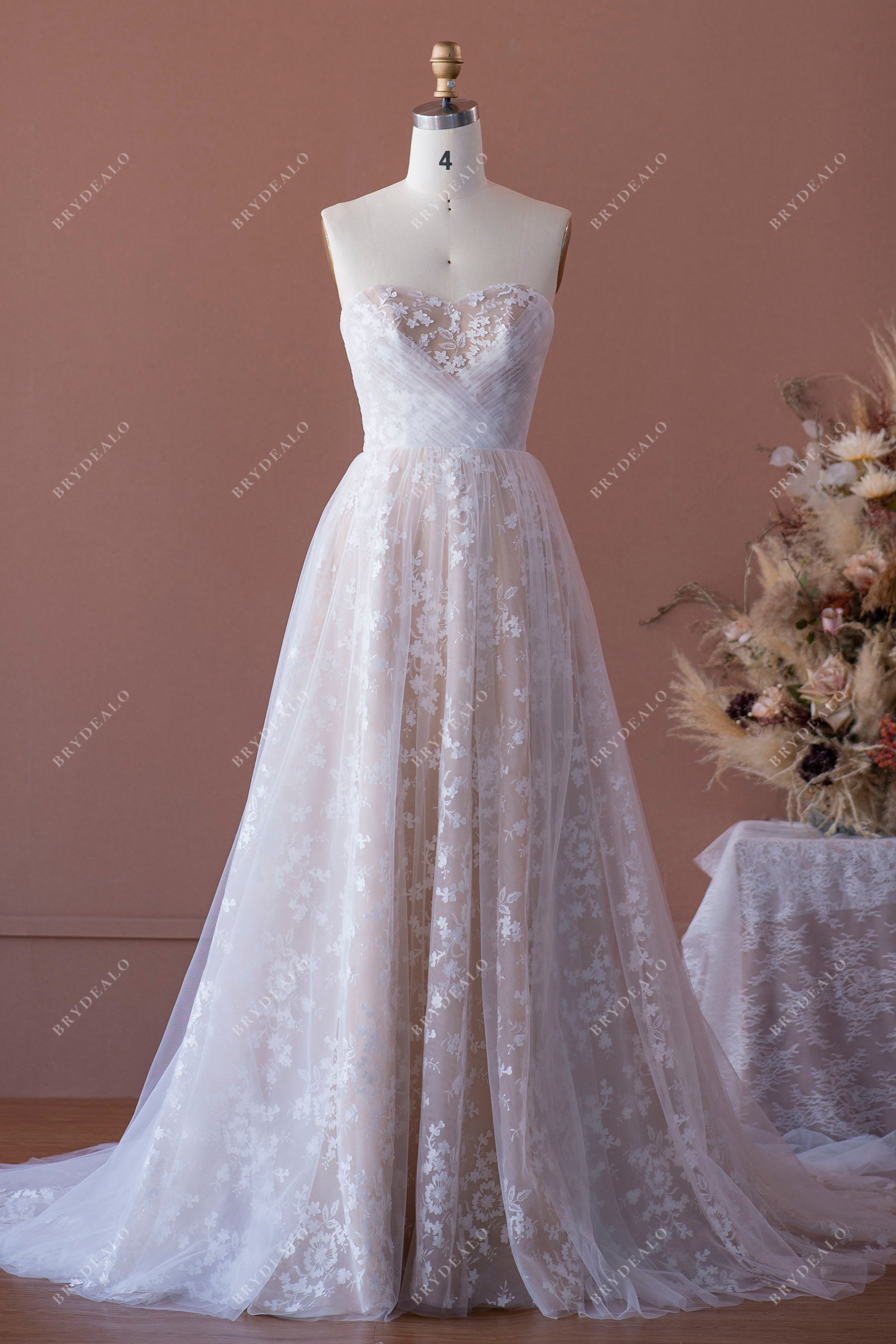 Nude Beige Sweetheart Neck A-line Lace Destination Wedding Dress, Nude Beige Nude Beige Sweetheart Neck A-line Lace Destination Wedding Dress, Nude Beige