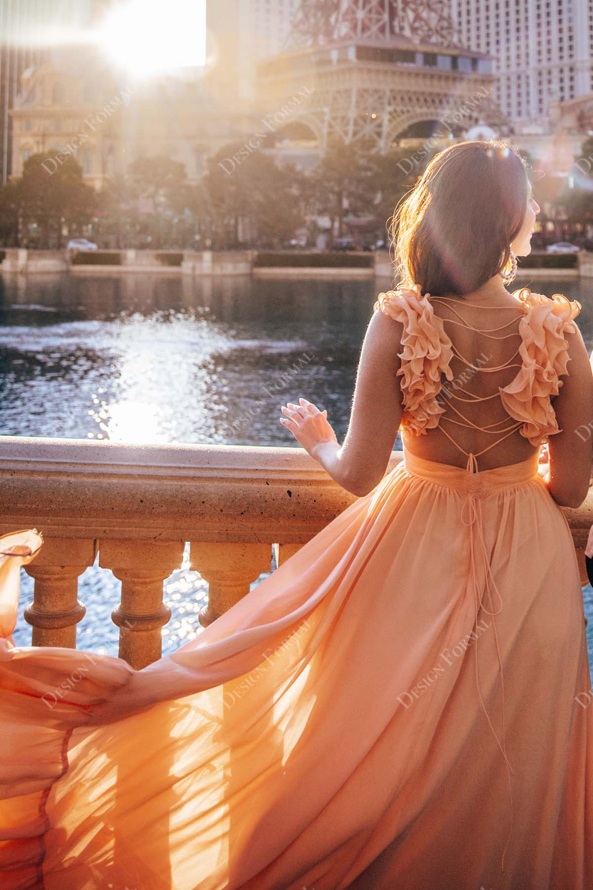 romantic petals straps chiffon formal dress