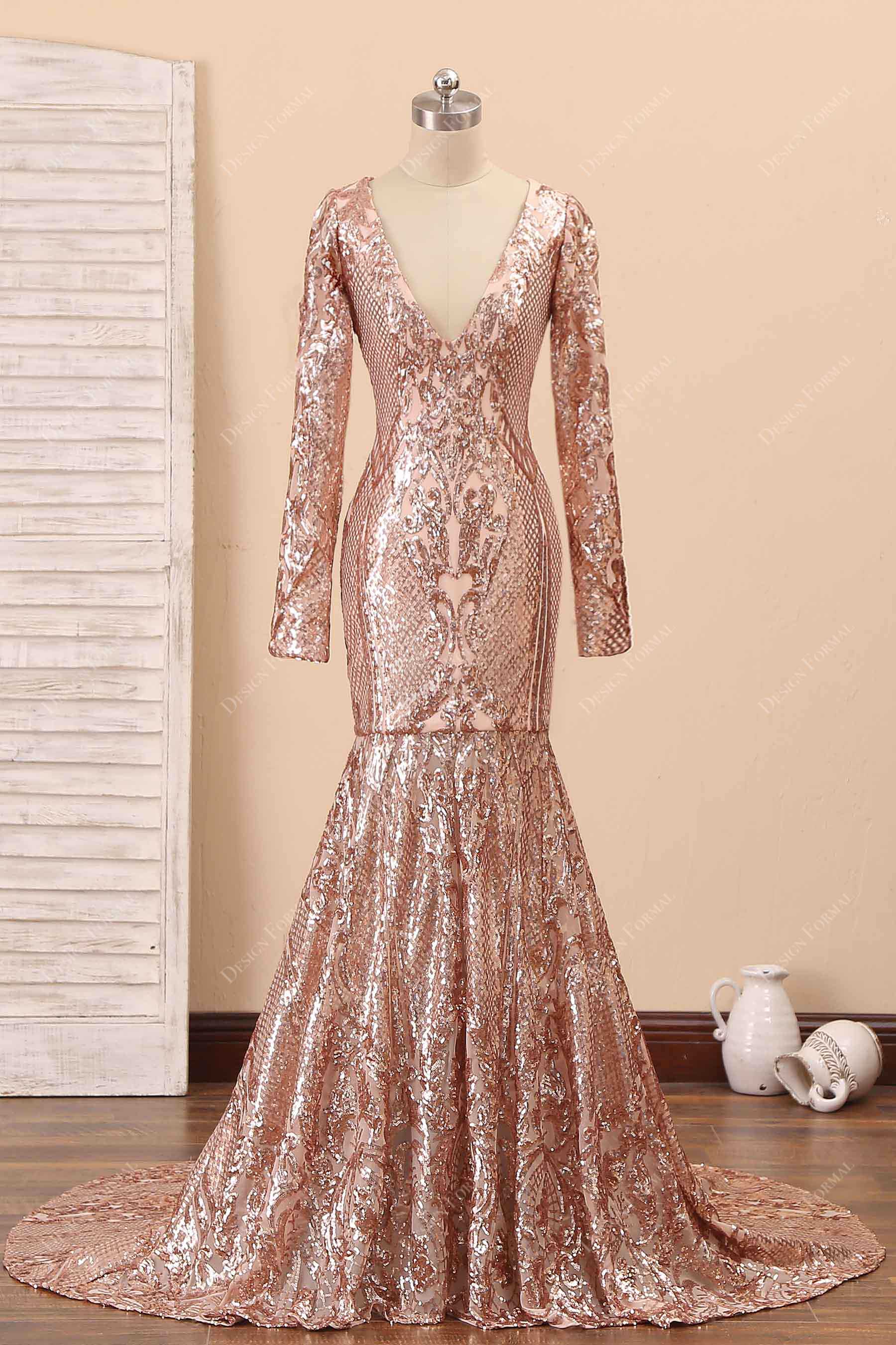 Rose Gold Unique Sequin Mermaid Prom Dress Rose Gold Unique Sequin Mermaid Prom Dress