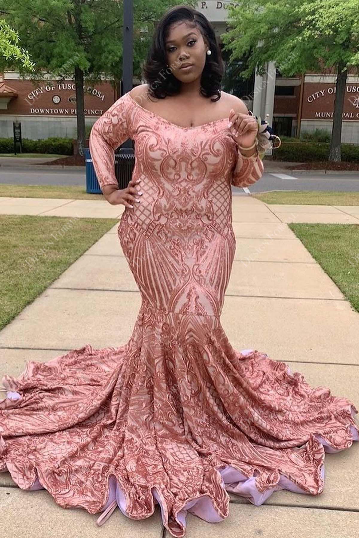 Rose Gold Sequin Off shoulder Made to Measure Prom Dress