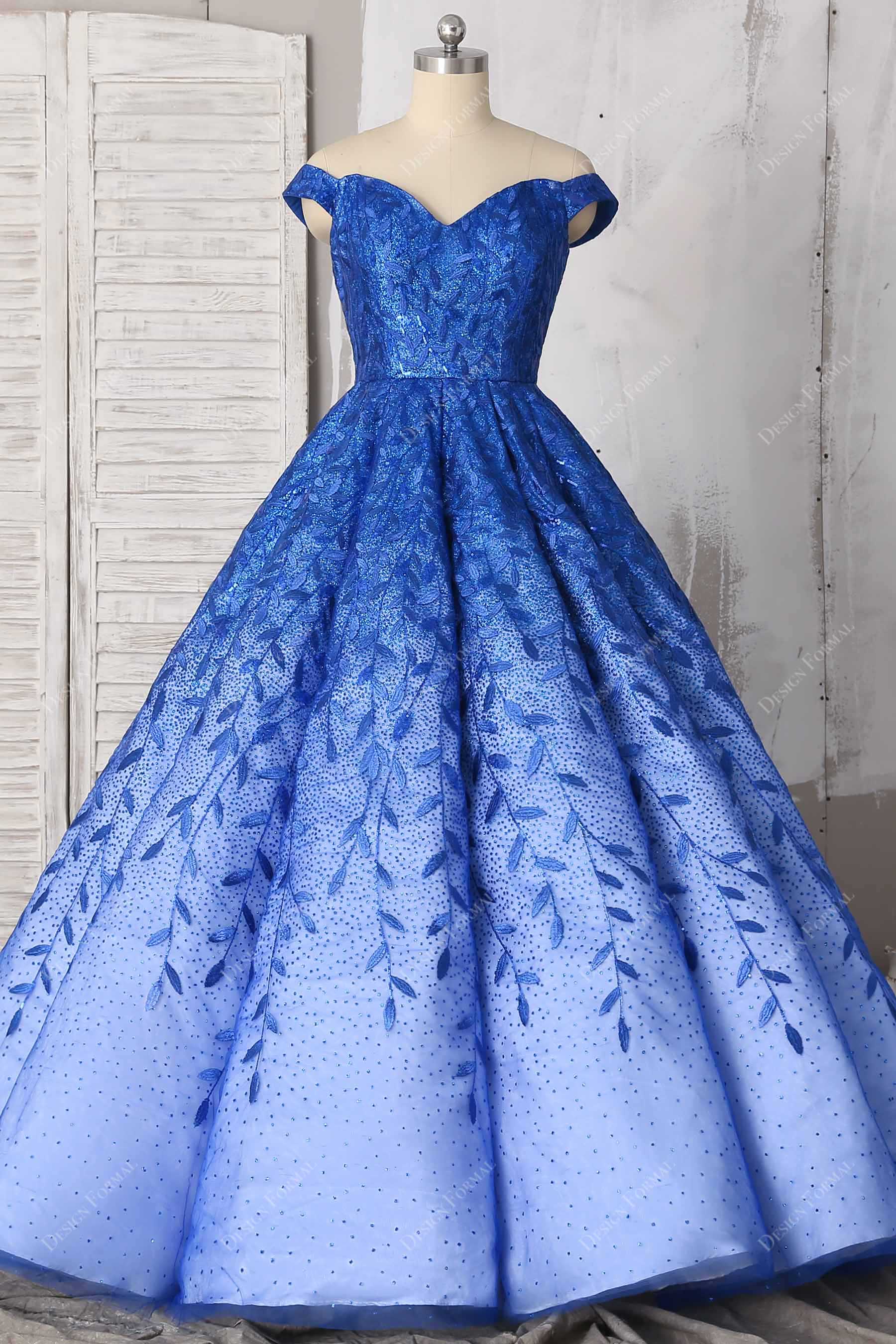 Royal Blue Ombre Off-shoulder Prom Ball Gown - Main Image