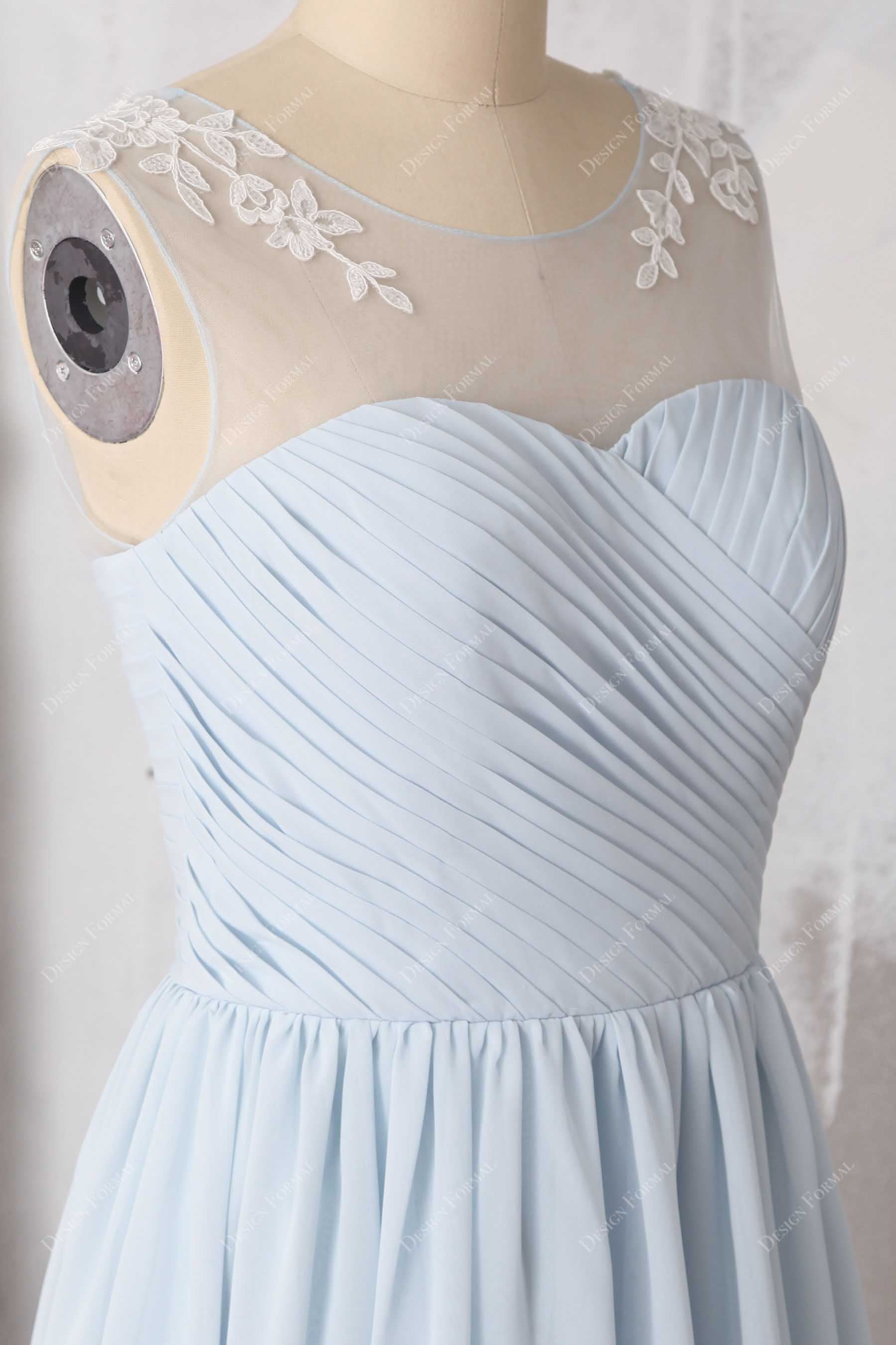 ruched sweetheart neck ivory lace illusion neck dress