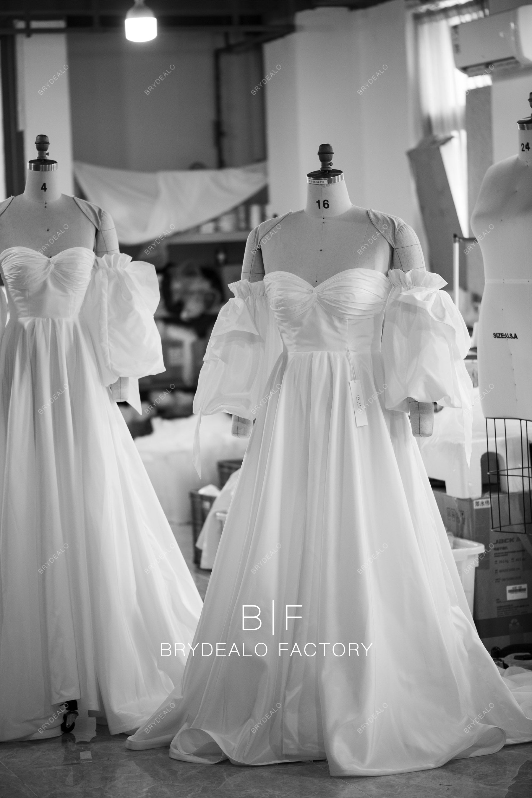 custom ruched sweetheart off shoulder taffeta wedding dresses