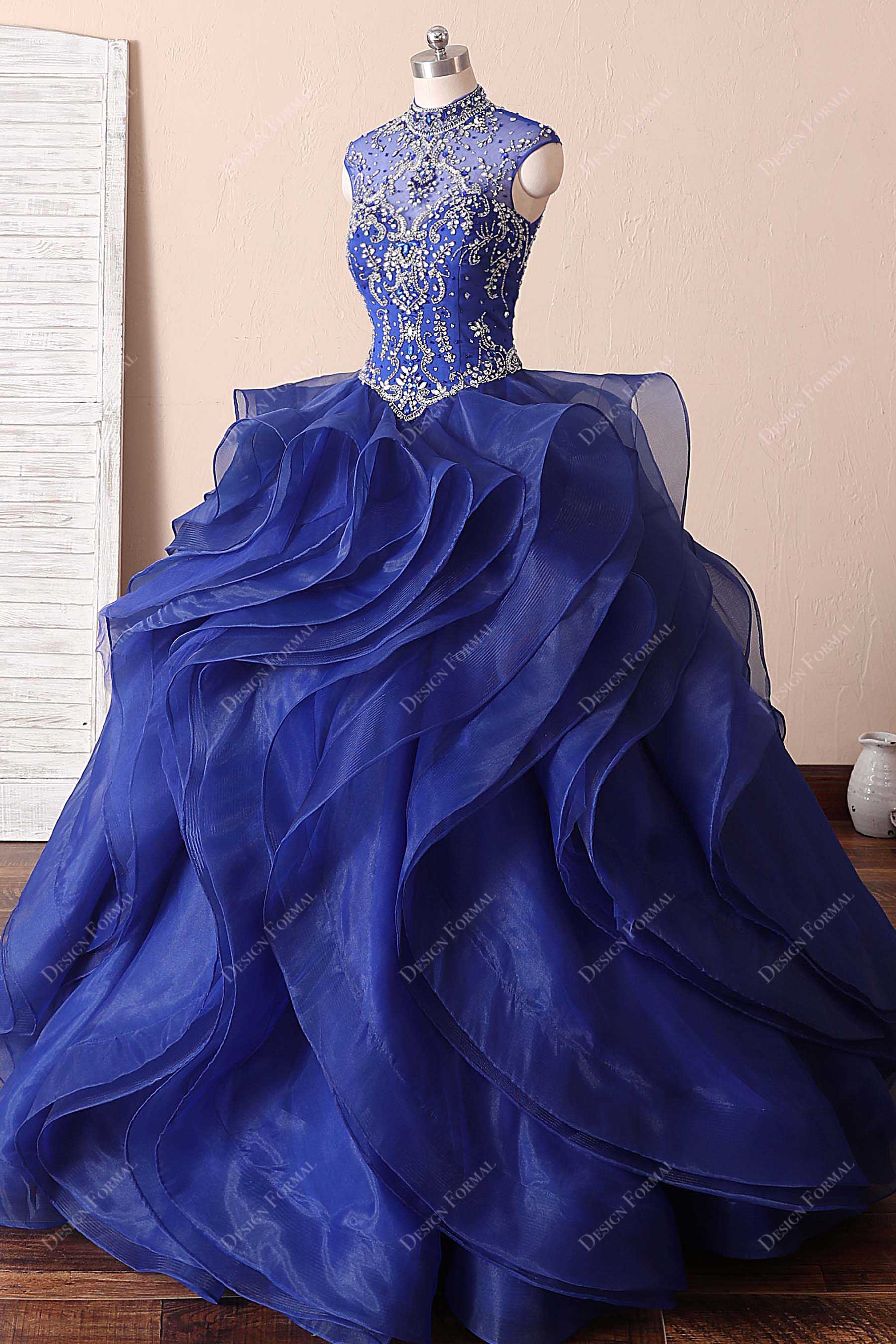 ruffled organza beaded quinceanera dress