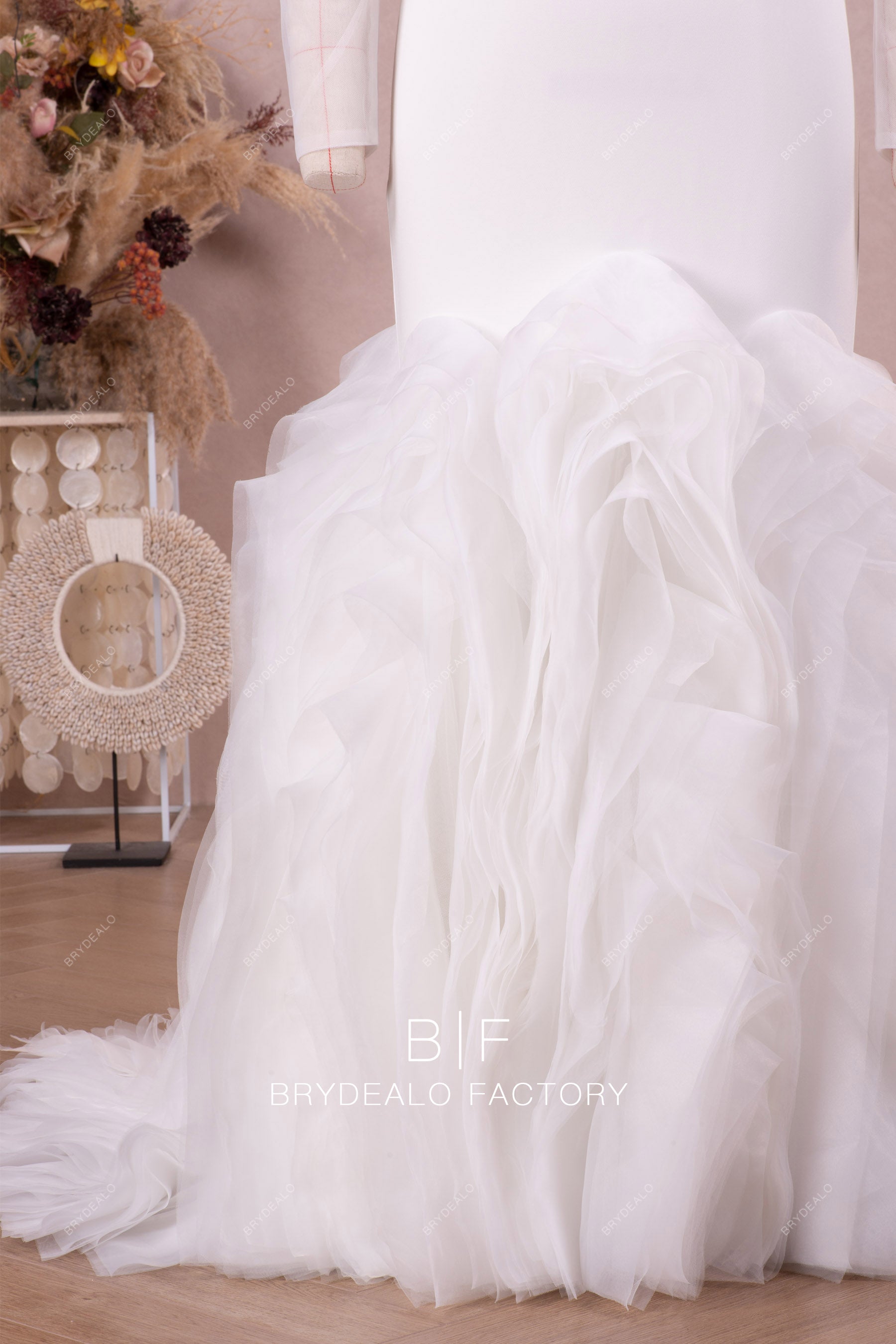 ruffled organza skirt wedding dress