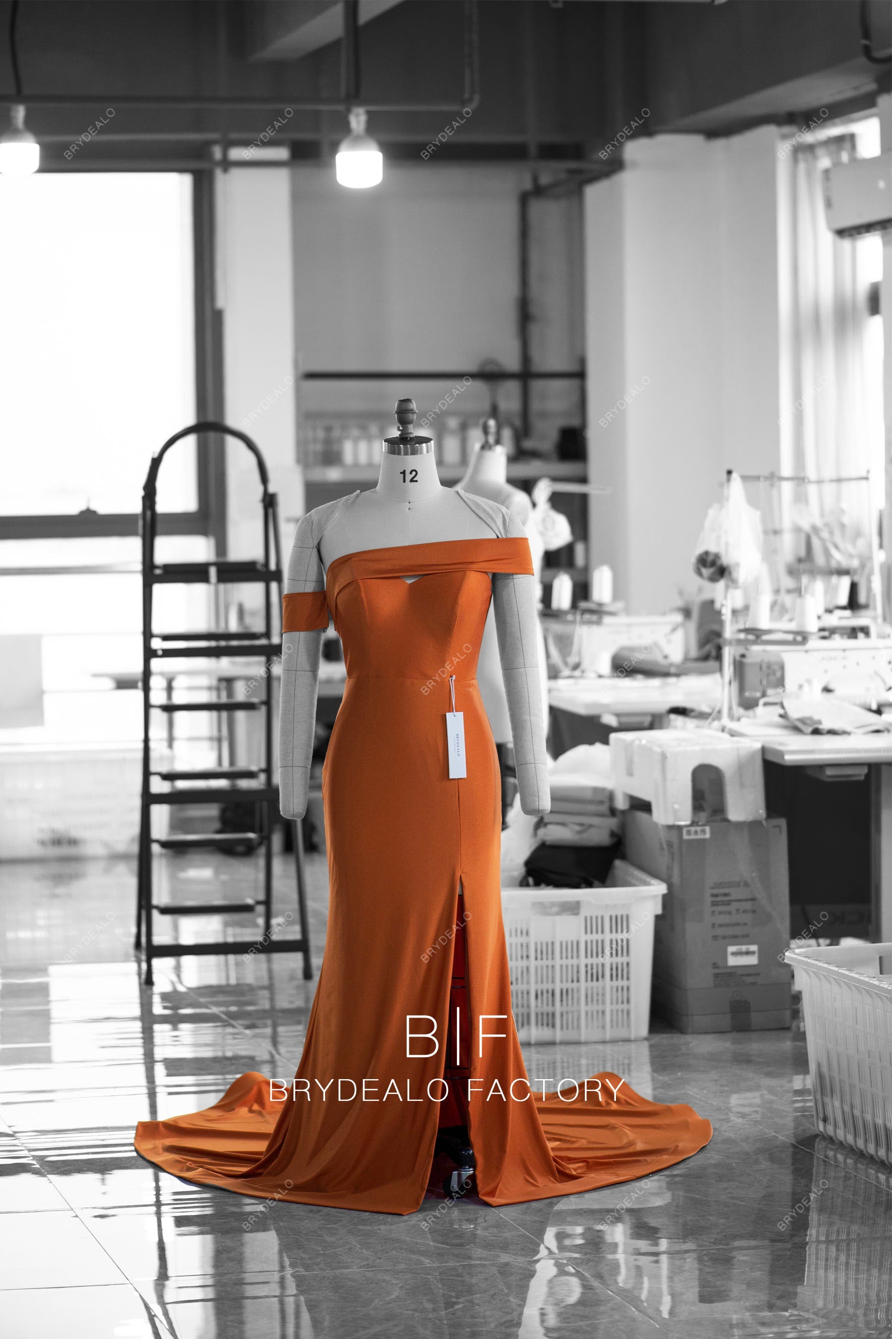 designer rusty jersey sexy high slit formal dress