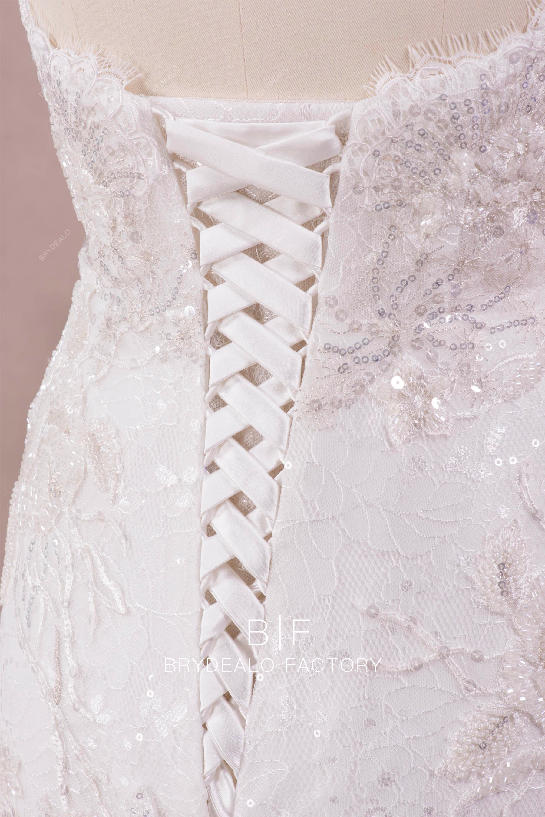 satin lace up back closure white bridal gown