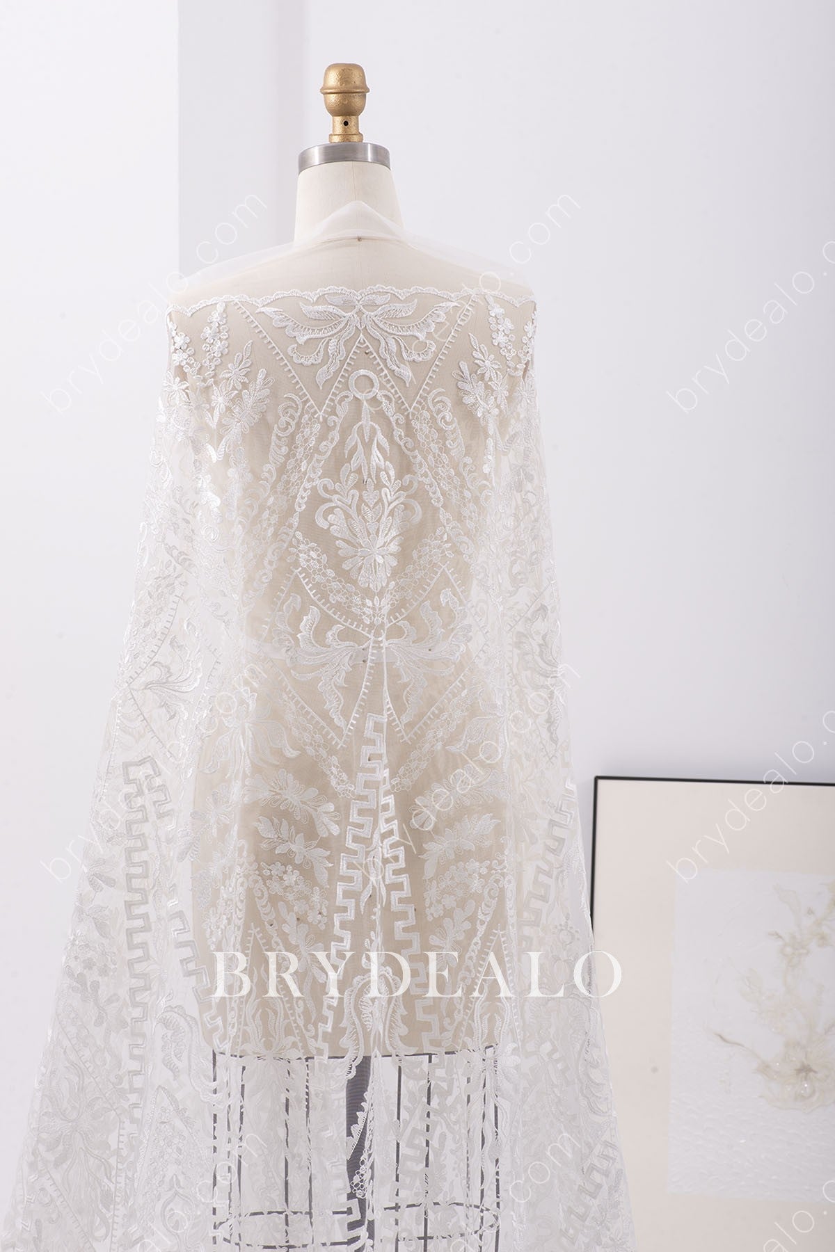Designer Scalloped Geometrical Bridal Lace Fabric