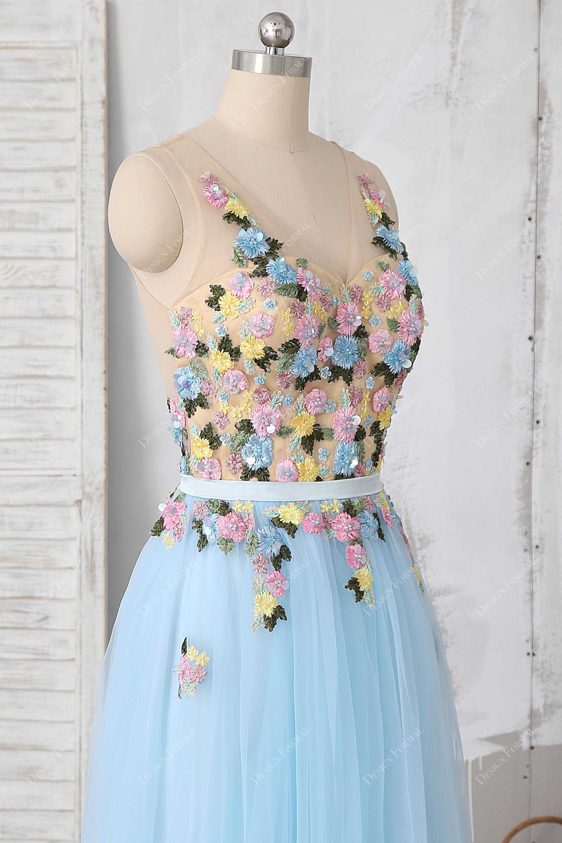 see-through sleeveless all over flower bodice