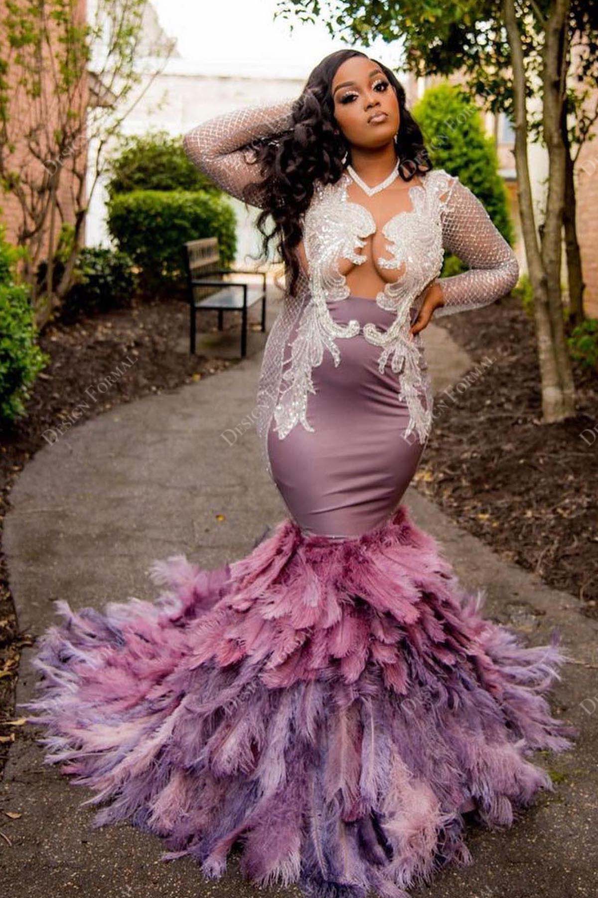Mermaid Dress Mauve Long Gown Sequined Lace Mauve Big Feathers Custom Mermaid Custom Prom Dress Mermaid Dress Mauve Long Gown Sequined Lace Mauve Big Feathers Custom Mermaid Custom Prom Dress