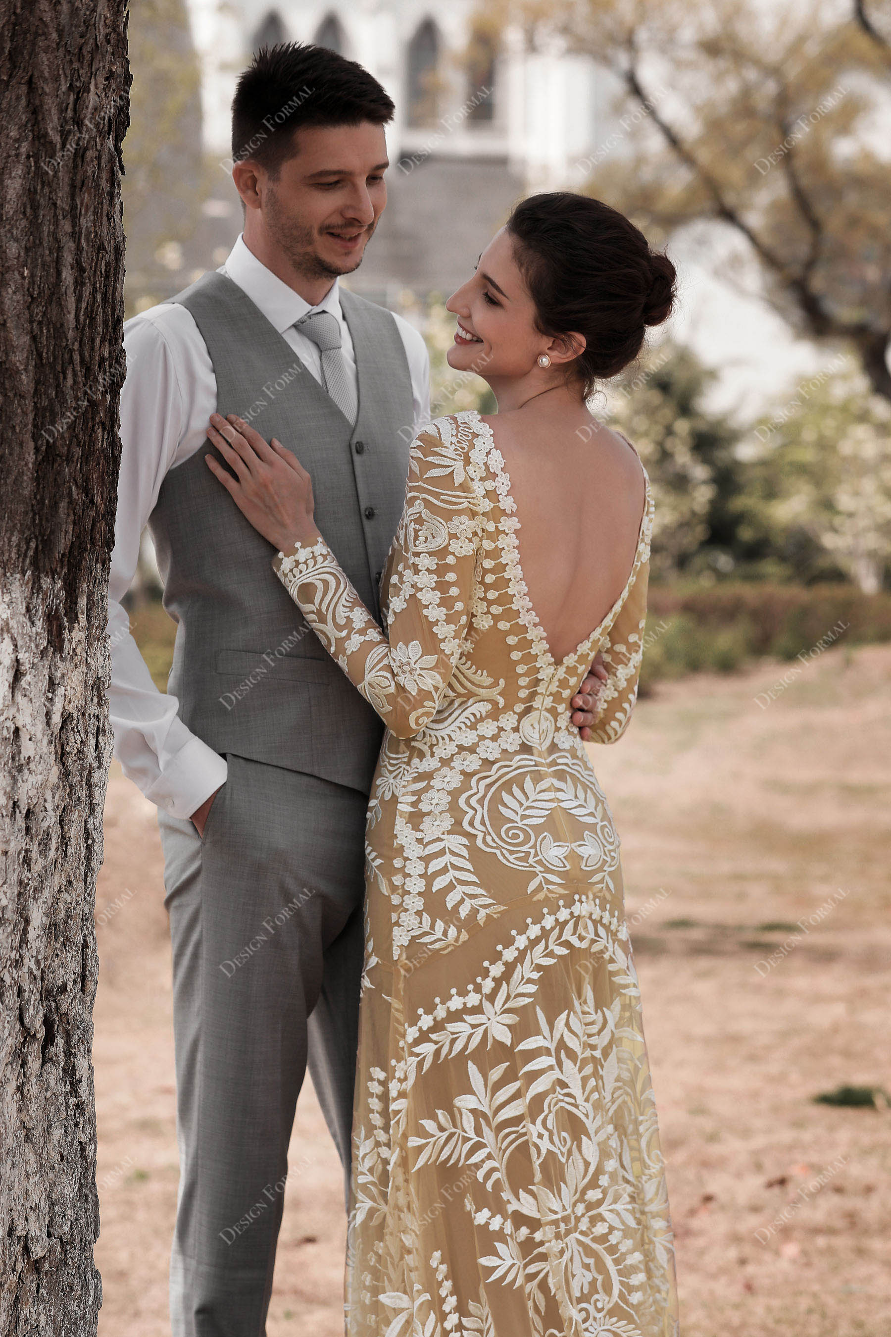 sexy open back lace wedding gown