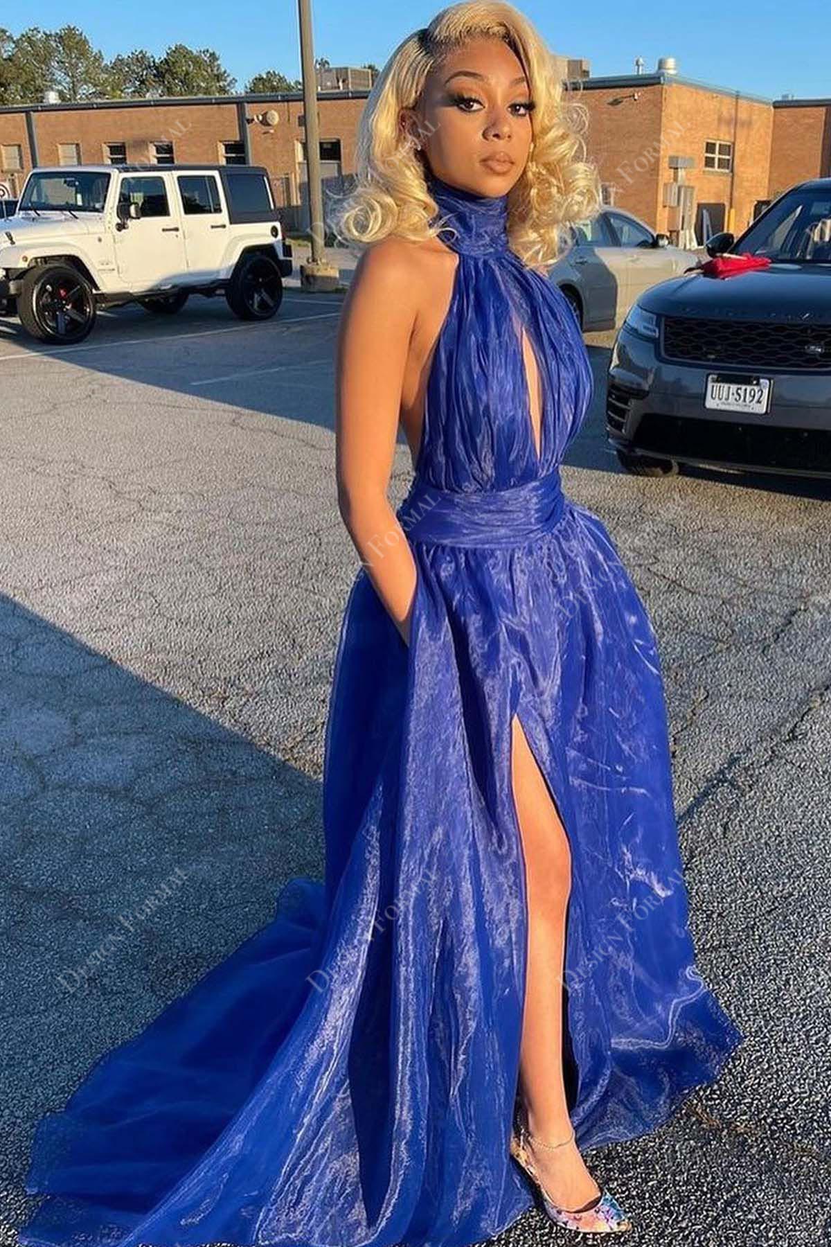 Sexy Slit A-line Organza Prom Dress