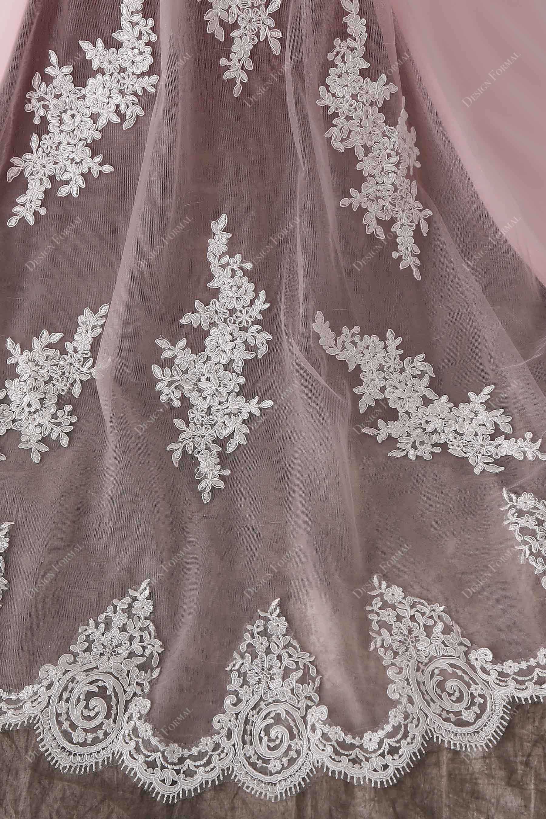 Sheer Light Ivory Lace Godet Train