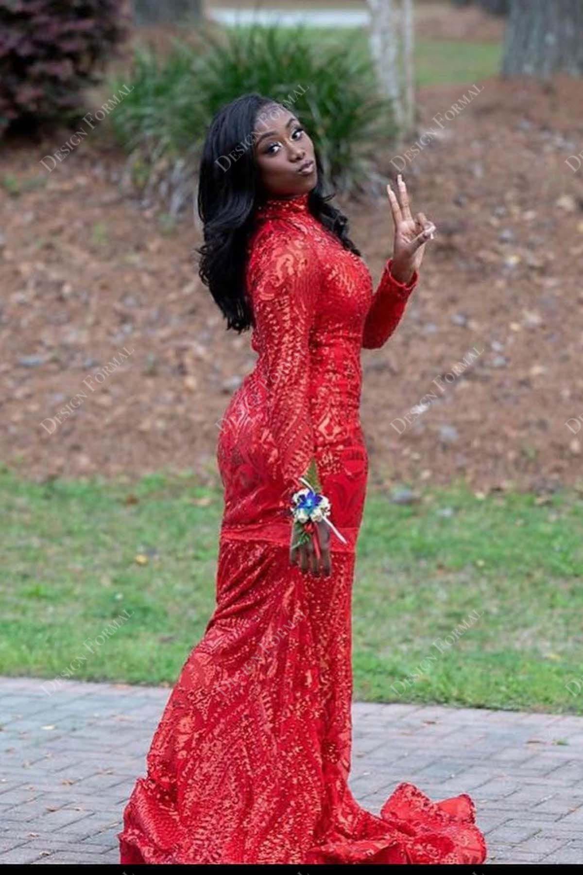 sheer long sleeves mermaid prom dress